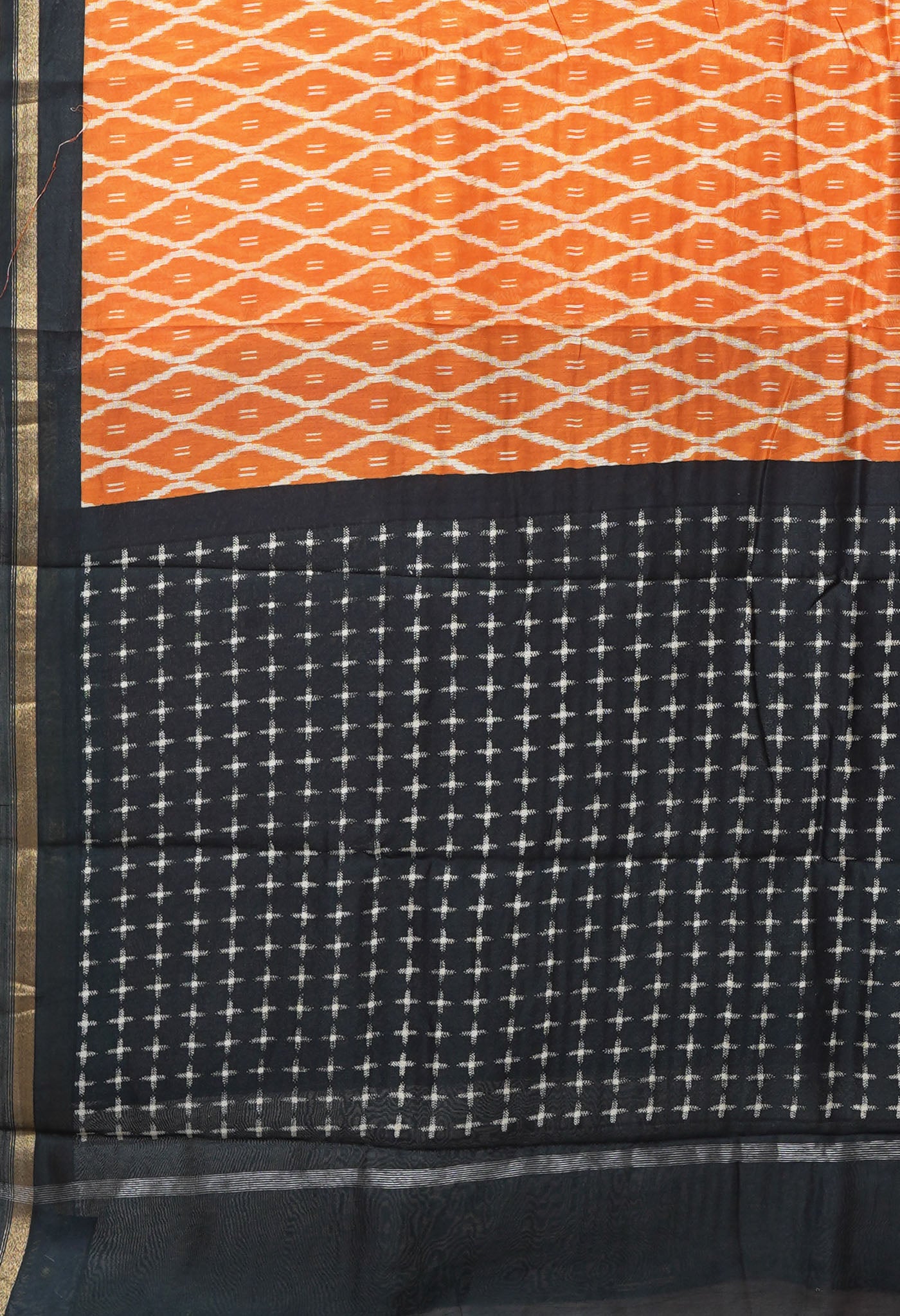 Orange-Black Pure Designer Printed Chanderi Sico Saree-UNM82860