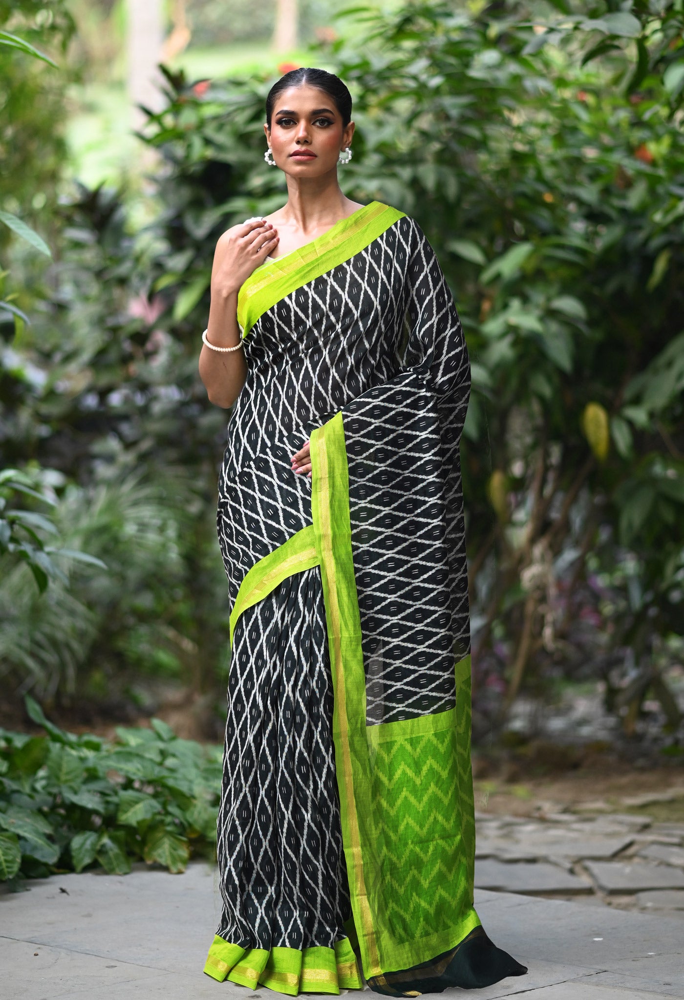 Black-Green Pure Designer Printed Chanderi Sico Saree-UNM82861