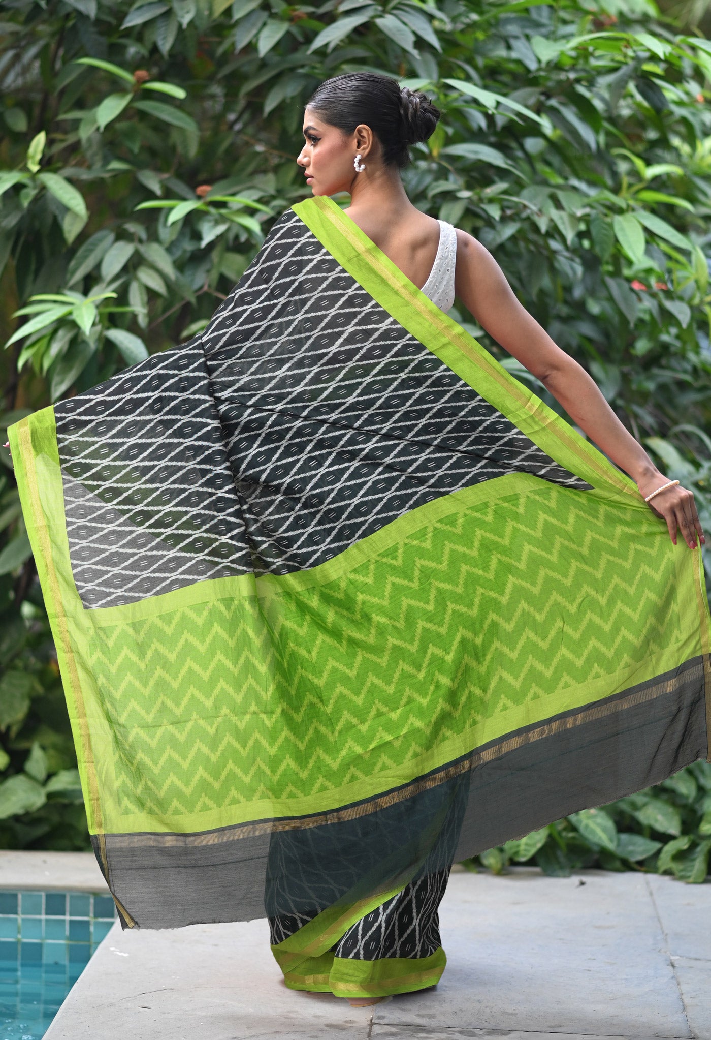 Black-Green Pure Designer Printed Chanderi Sico Saree-UNM82861