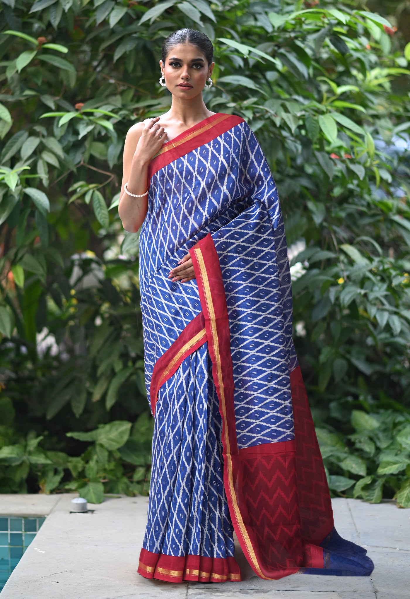 Navy Blue-Red Pure Designer Printed Chanderi Sico Saree-UNM82862