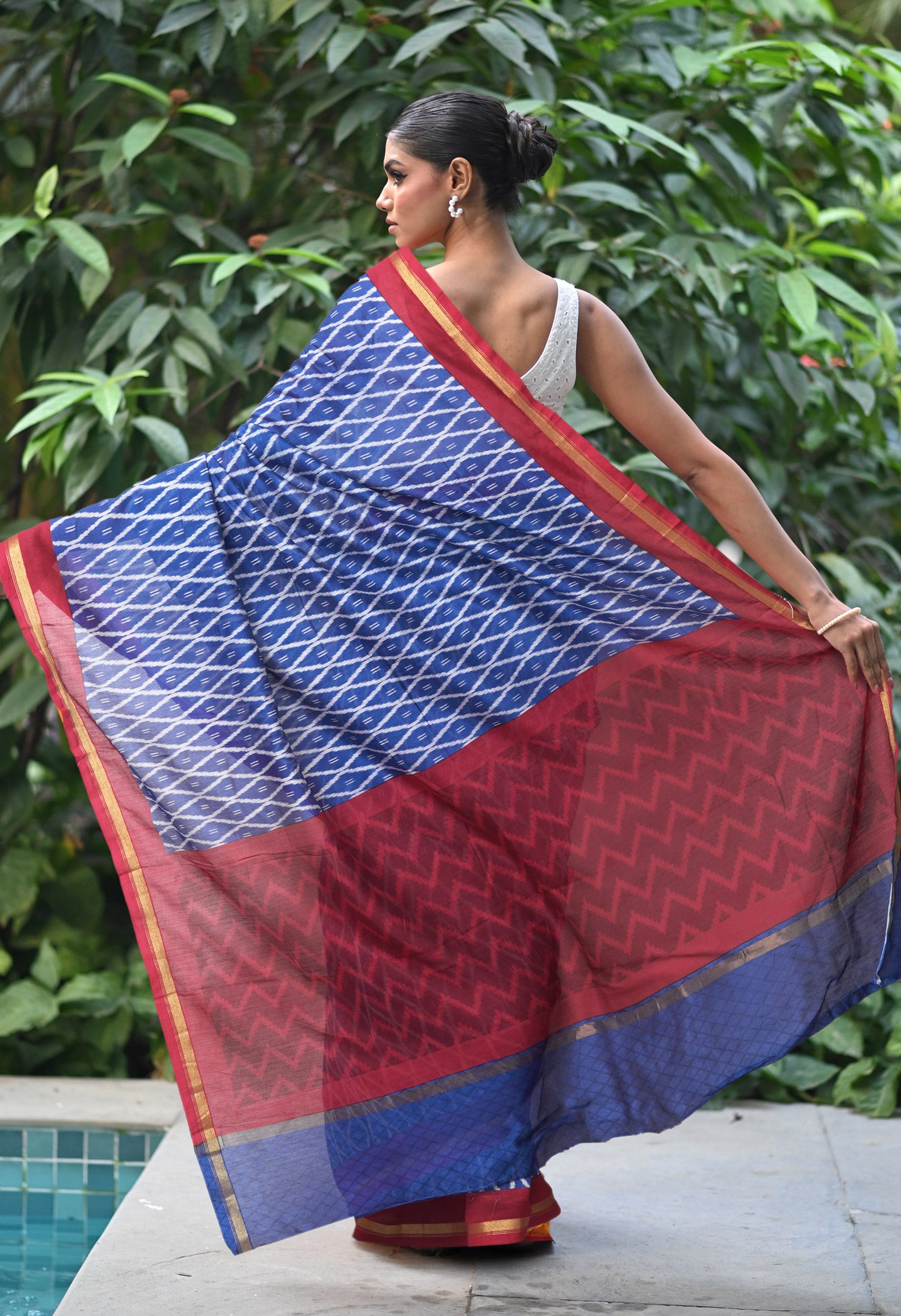 Navy Blue-Red Pure Designer Printed Chanderi Sico Saree-UNM82862