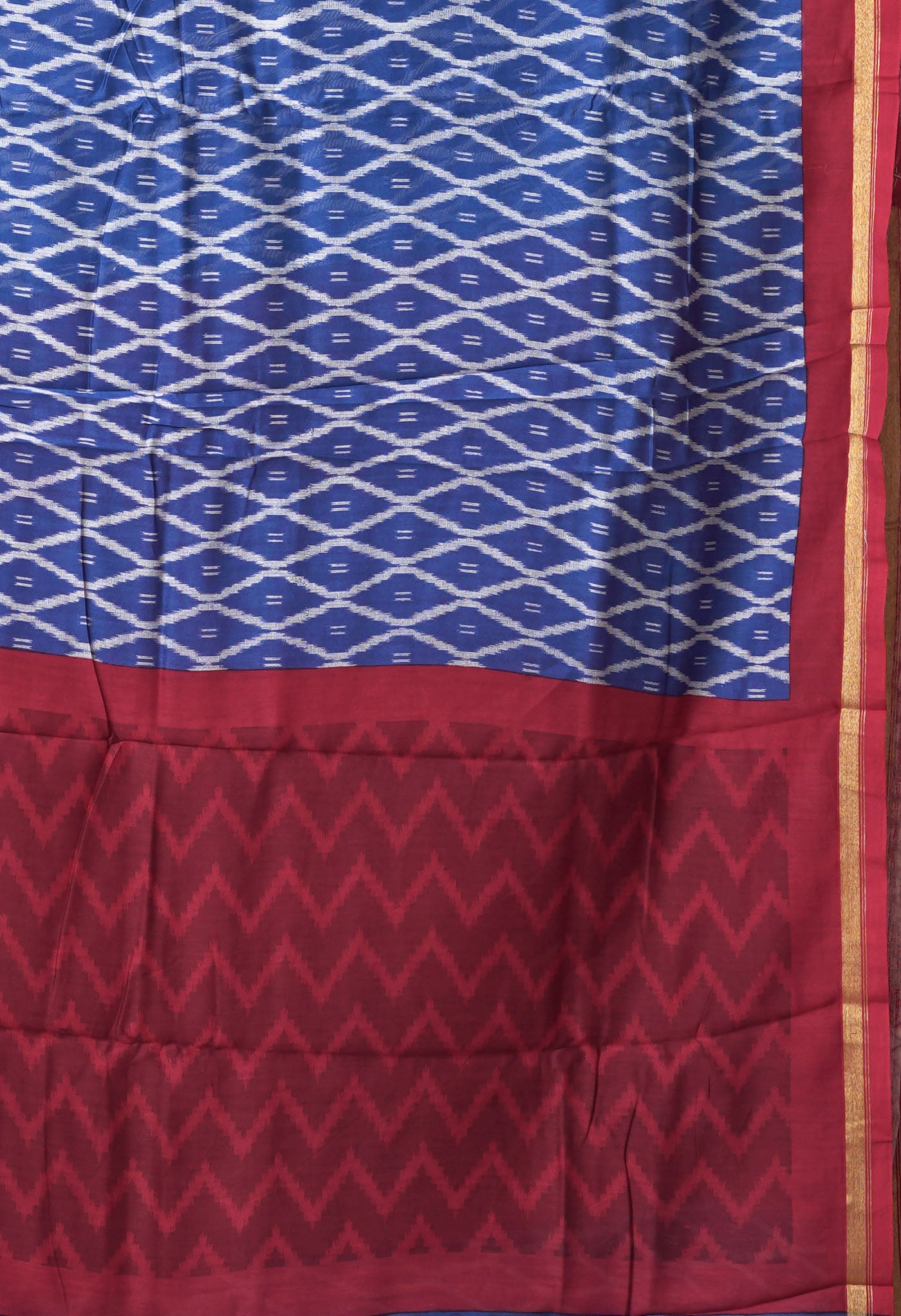 Navy Blue-Red Pure Designer Printed Chanderi Sico Saree-UNM82862