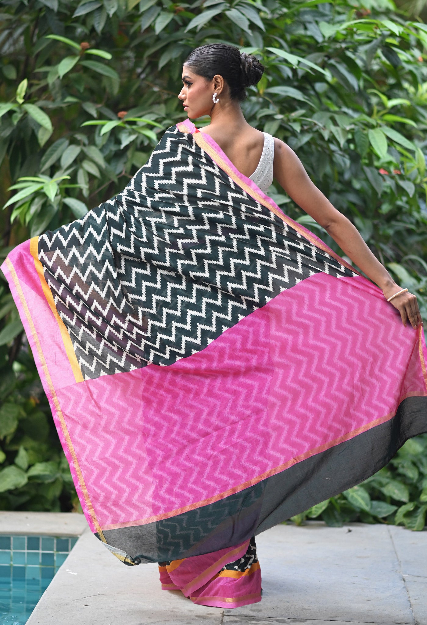 Black-Pink Pure Designer Printed Chanderi Sico Saree-UNM82866