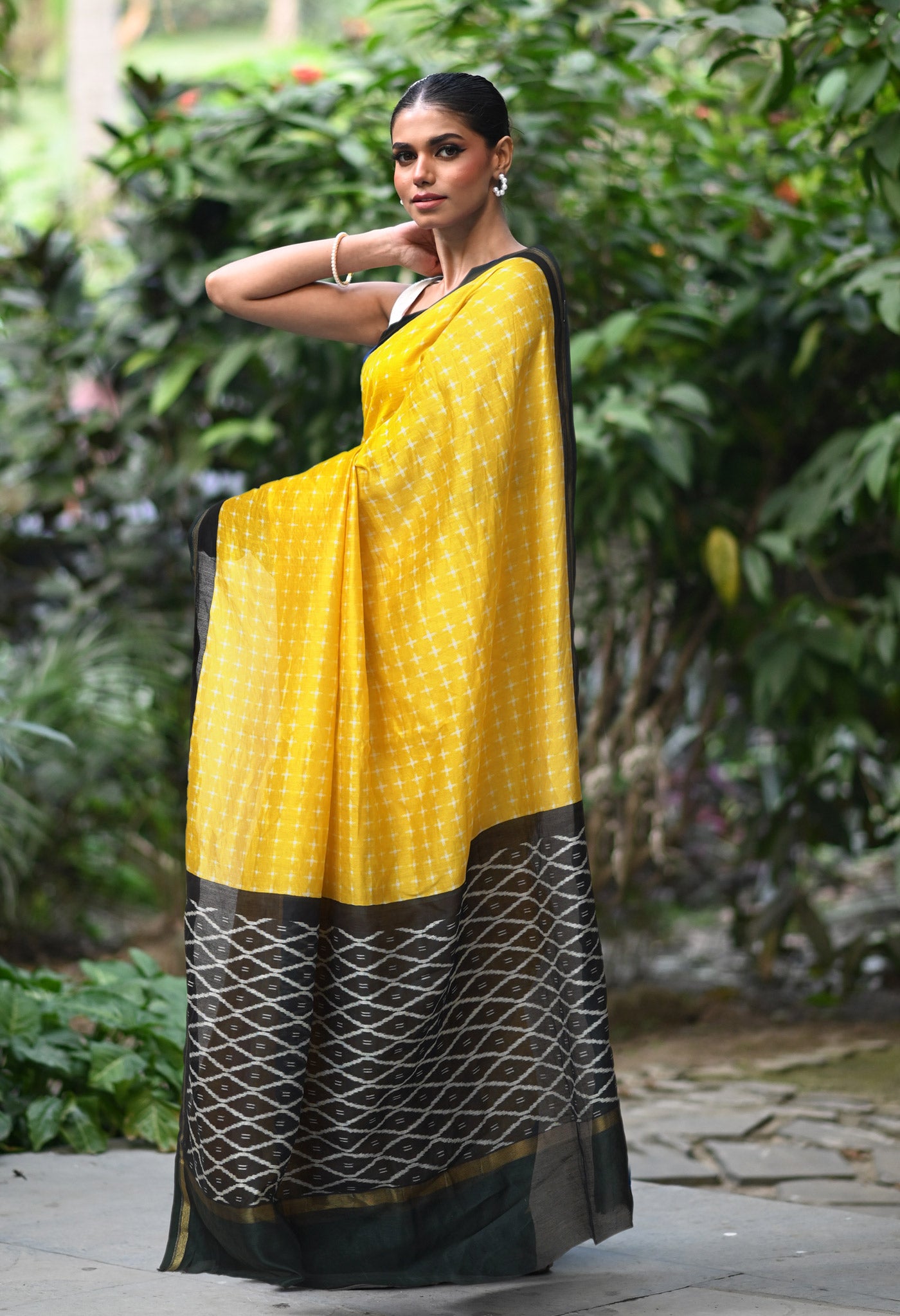 Yellow-Black Pure Designer Printed Chanderi Sico Saree-UNM82867