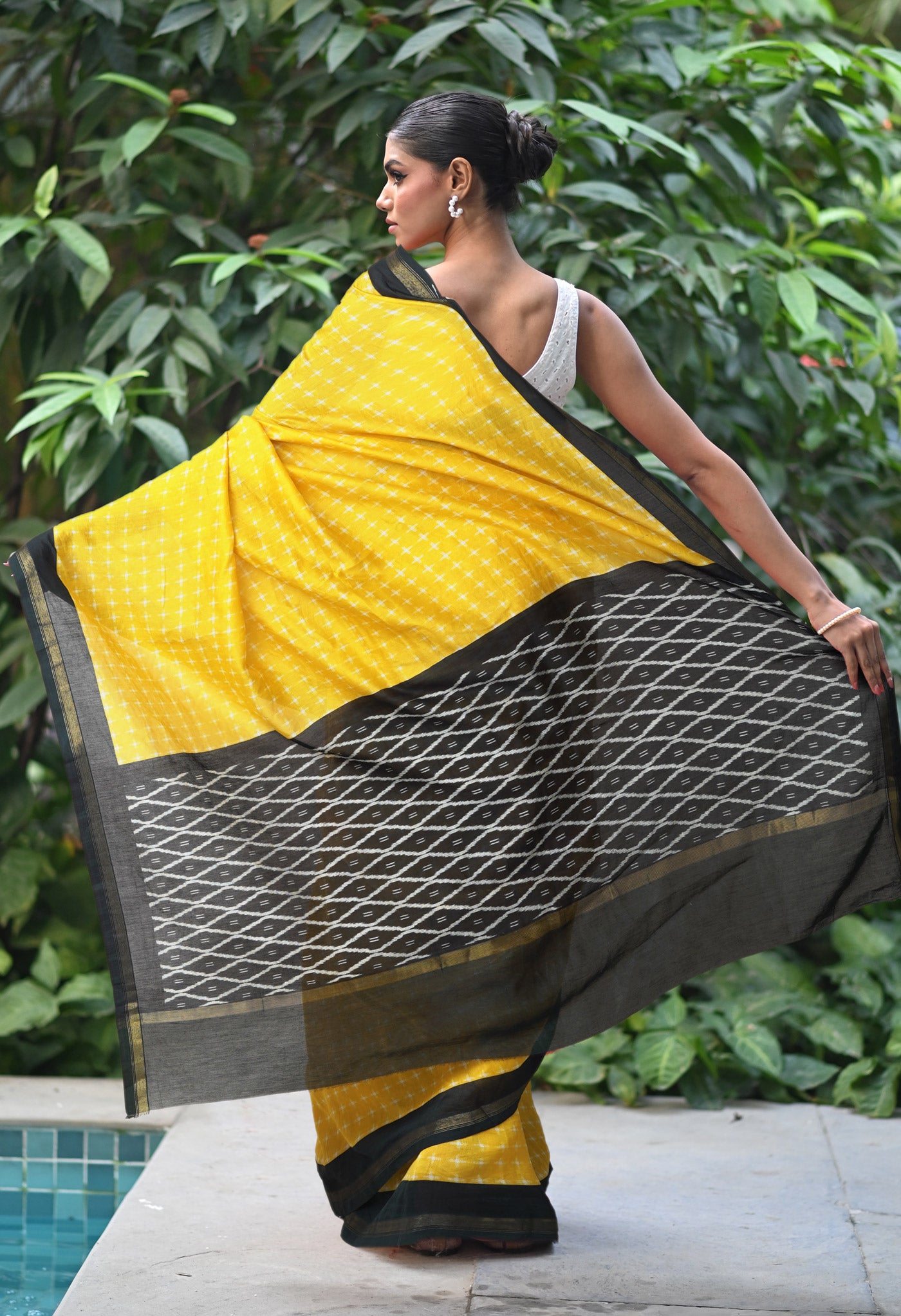 Yellow-Black Pure Designer Printed Chanderi Sico Saree-UNM82867