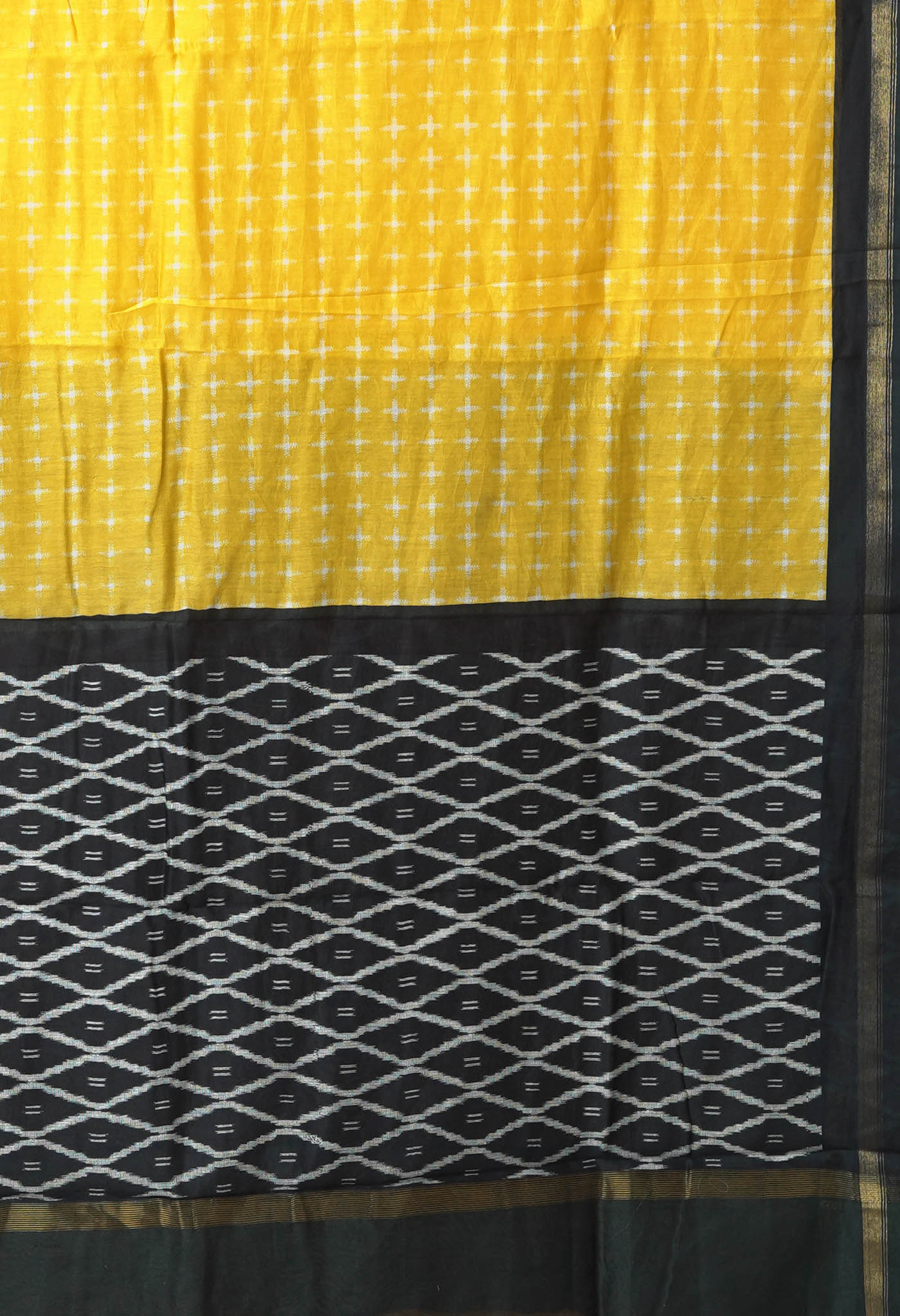 Yellow-Black Pure Designer Printed Chanderi Sico Saree-UNM82867