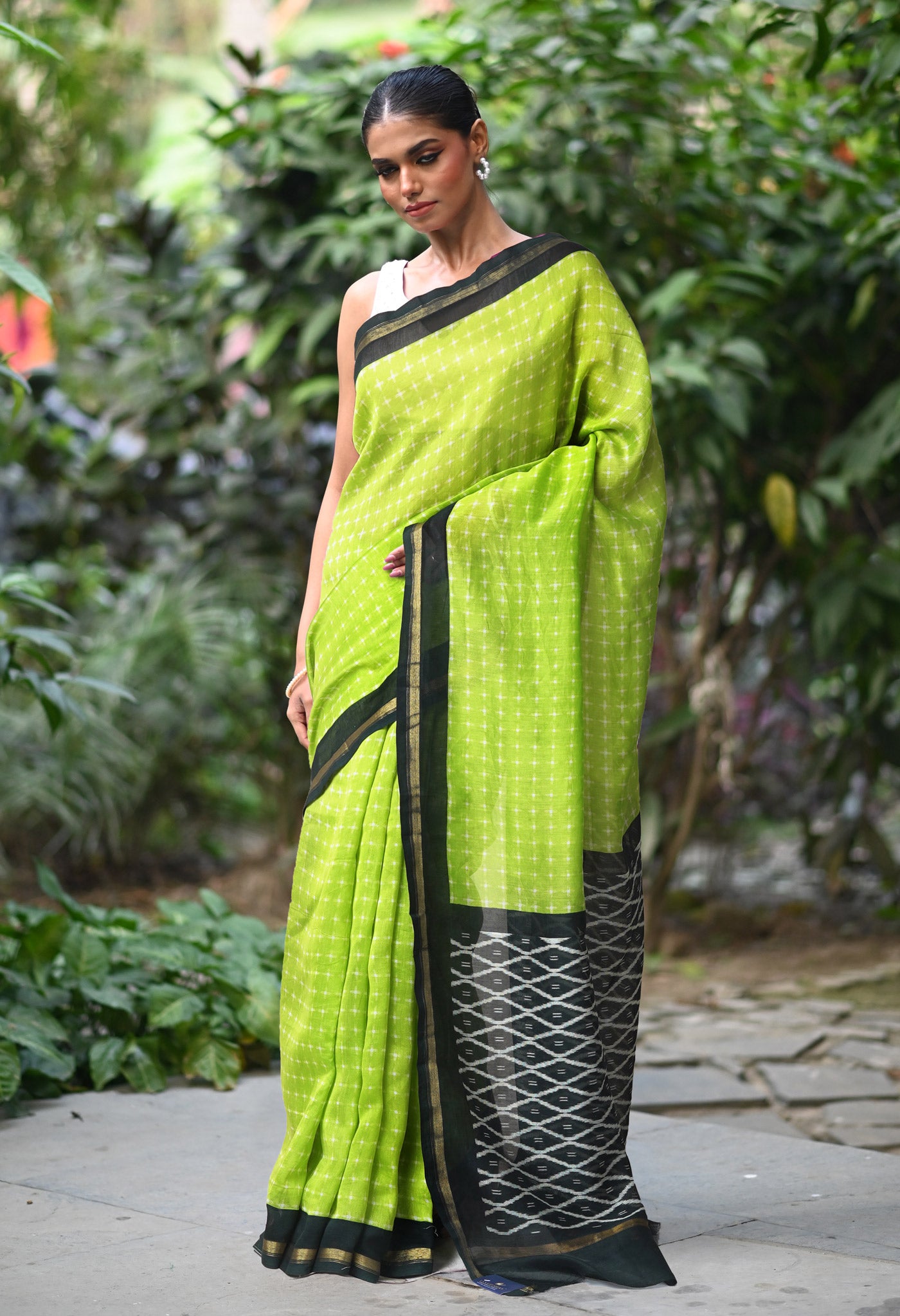 Green-Black Pure Designer Printed Chanderi Sico Saree-UNM82869