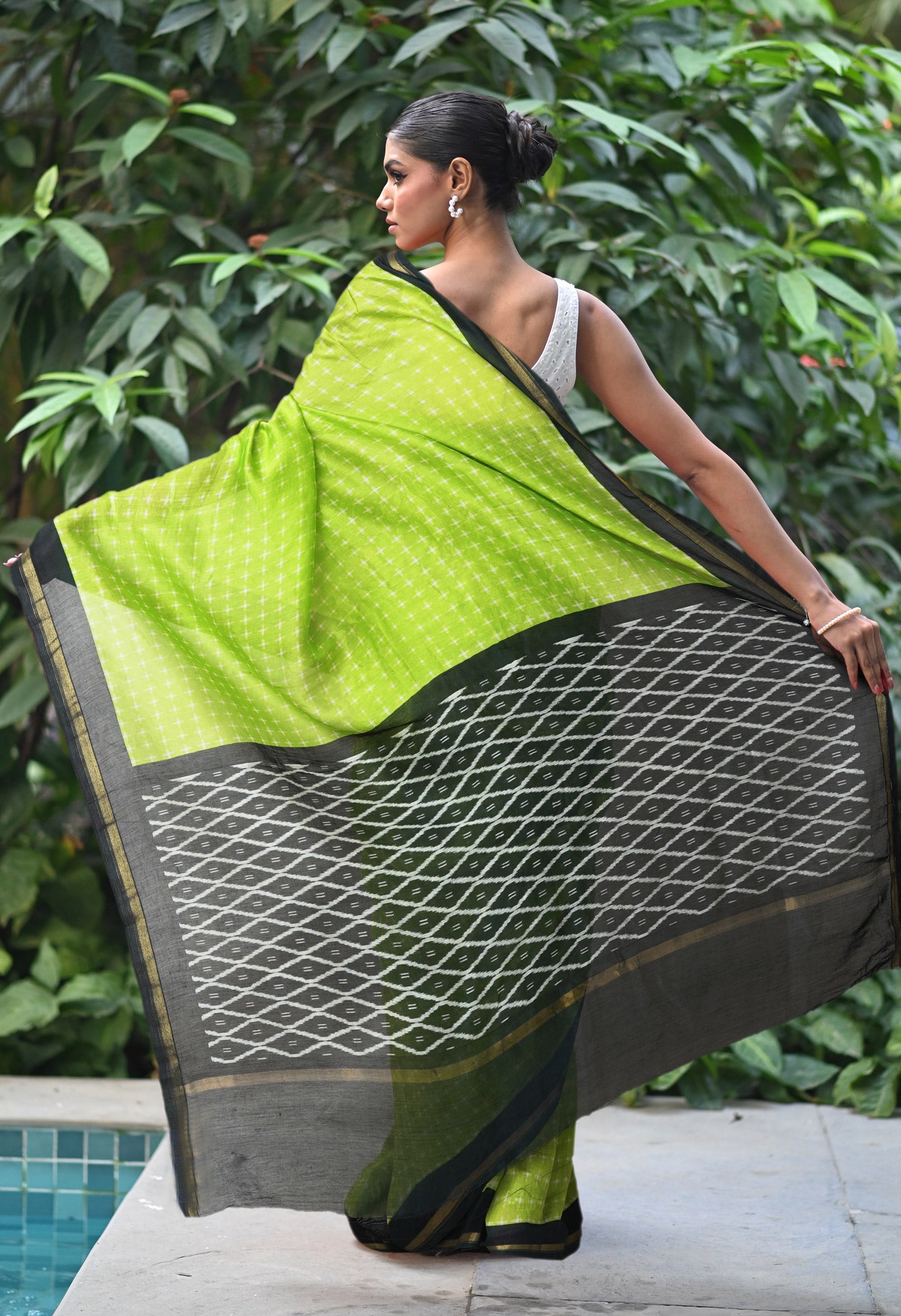 Green-Black Pure Designer Printed Chanderi Sico Saree-UNM82869