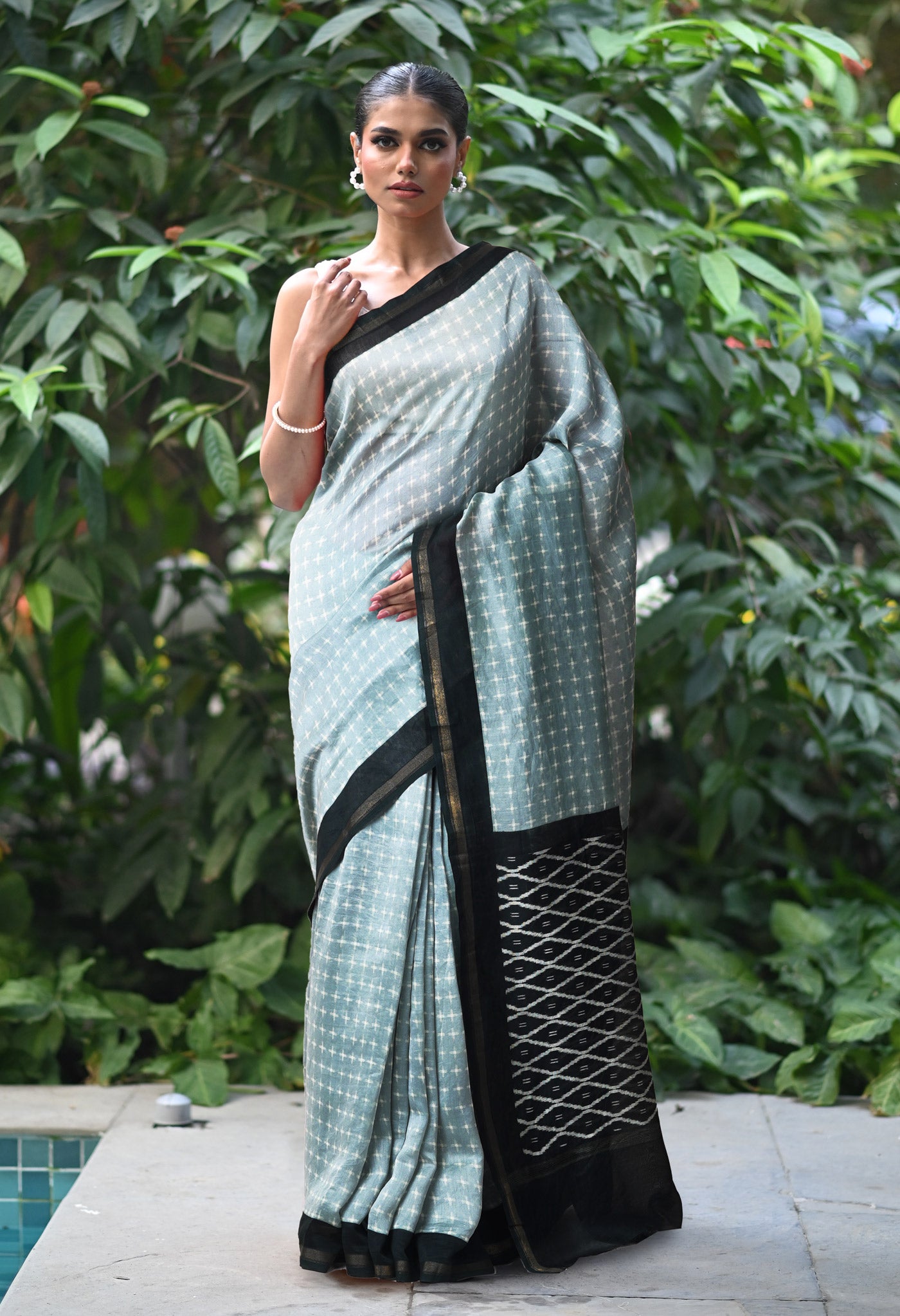 Grey-Black Pure Designer Printed Chanderi Sico Saree-UNM82870