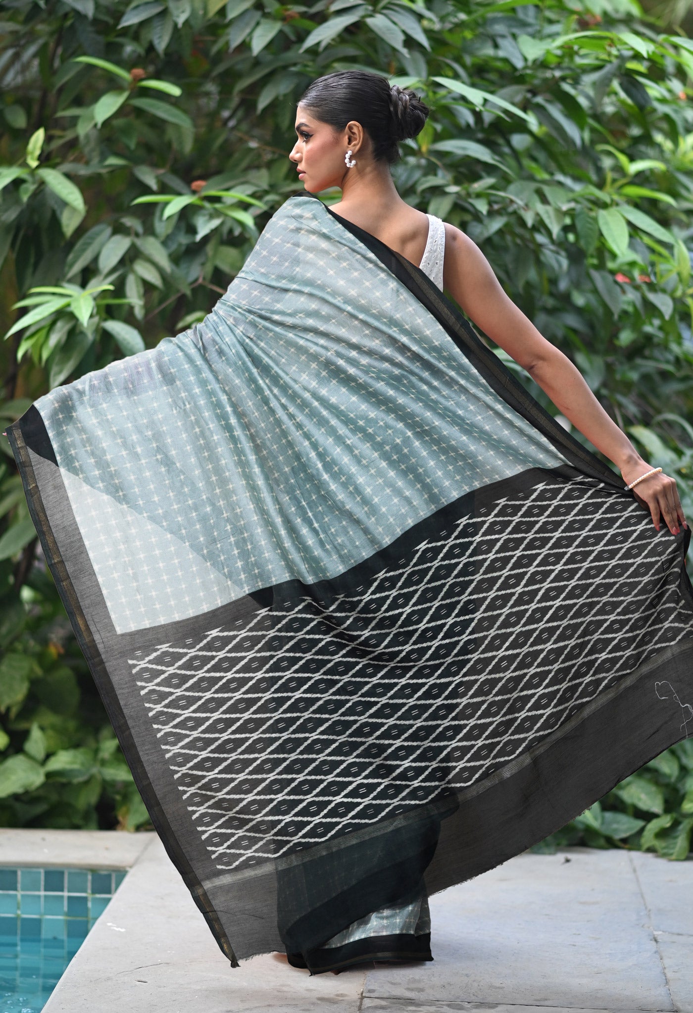 Grey-Black Pure Designer Printed Chanderi Sico Saree-UNM82870