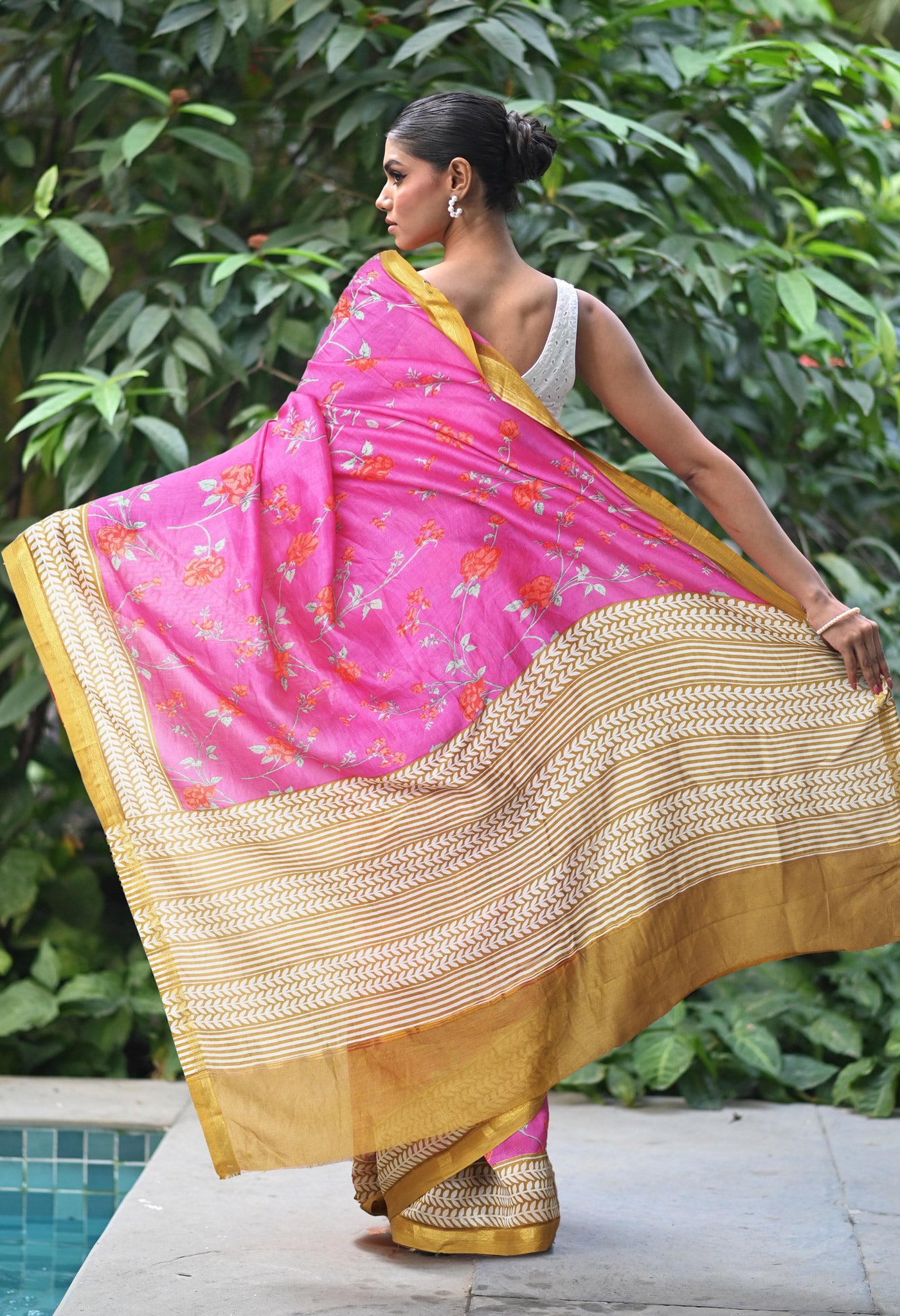 Pink Brown Pure Designer Printed Chanderi Sico Saree-UNM82871