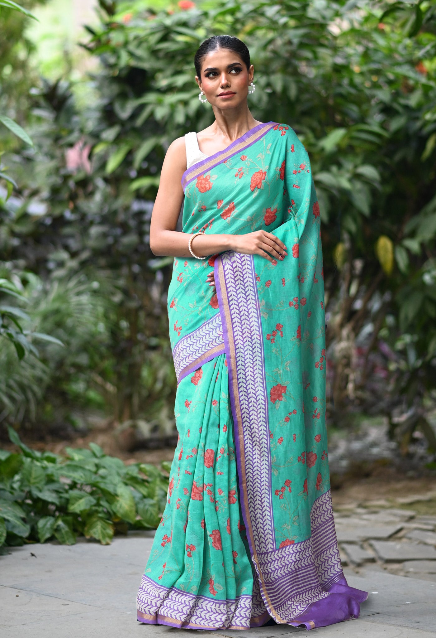Turquoise BlueLavender Pure Designer Printed Chanderi Sico Saree-UNM82873