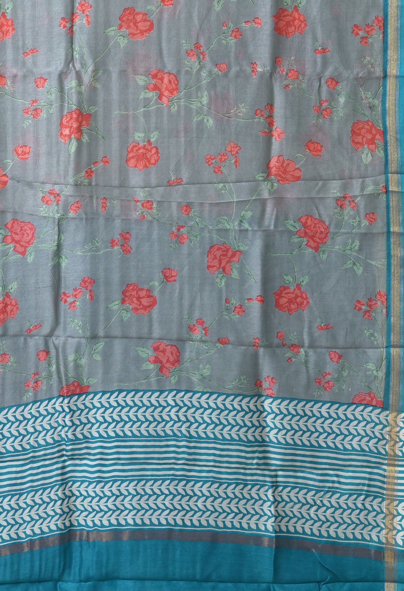 Grey-Blue Pure Designer Printed Chanderi Sico Saree-UNM82874