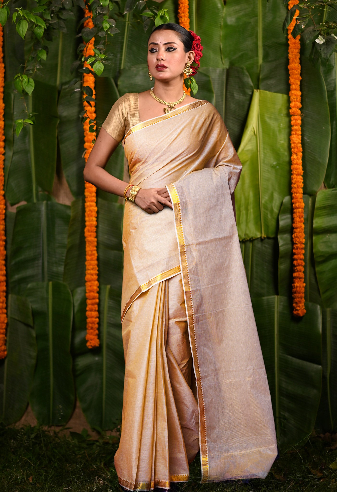 Cream Pure Plain Mangalgiri Cotton Saree-UNM82881