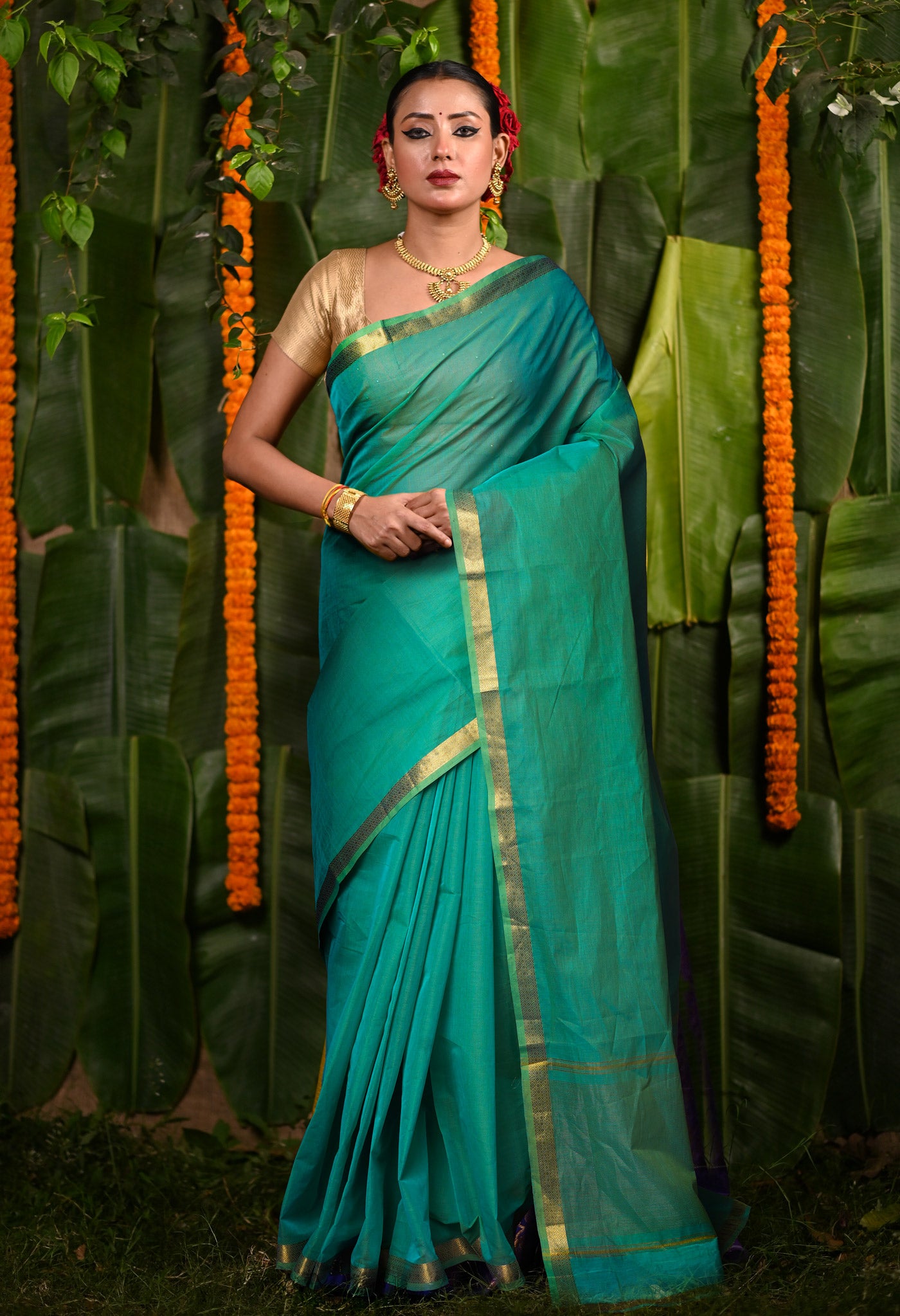 Green Pure Plain Mangalgiri Cotton Saree-UNM82882