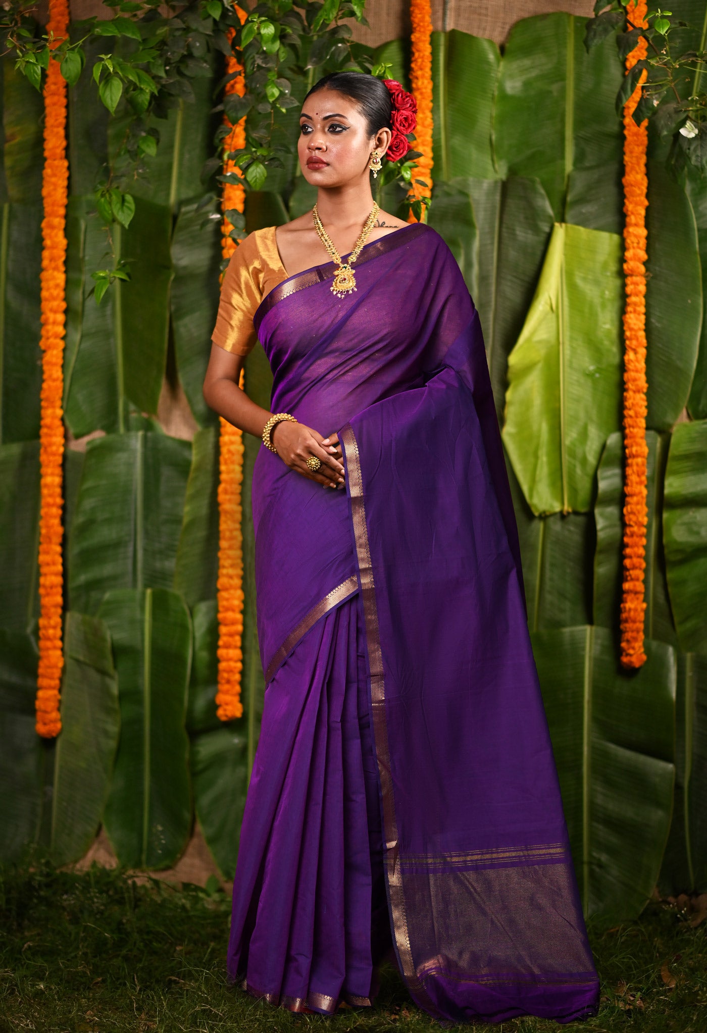 Purple Pure Plain Mangalgiri Cotton Saree-UNM82886