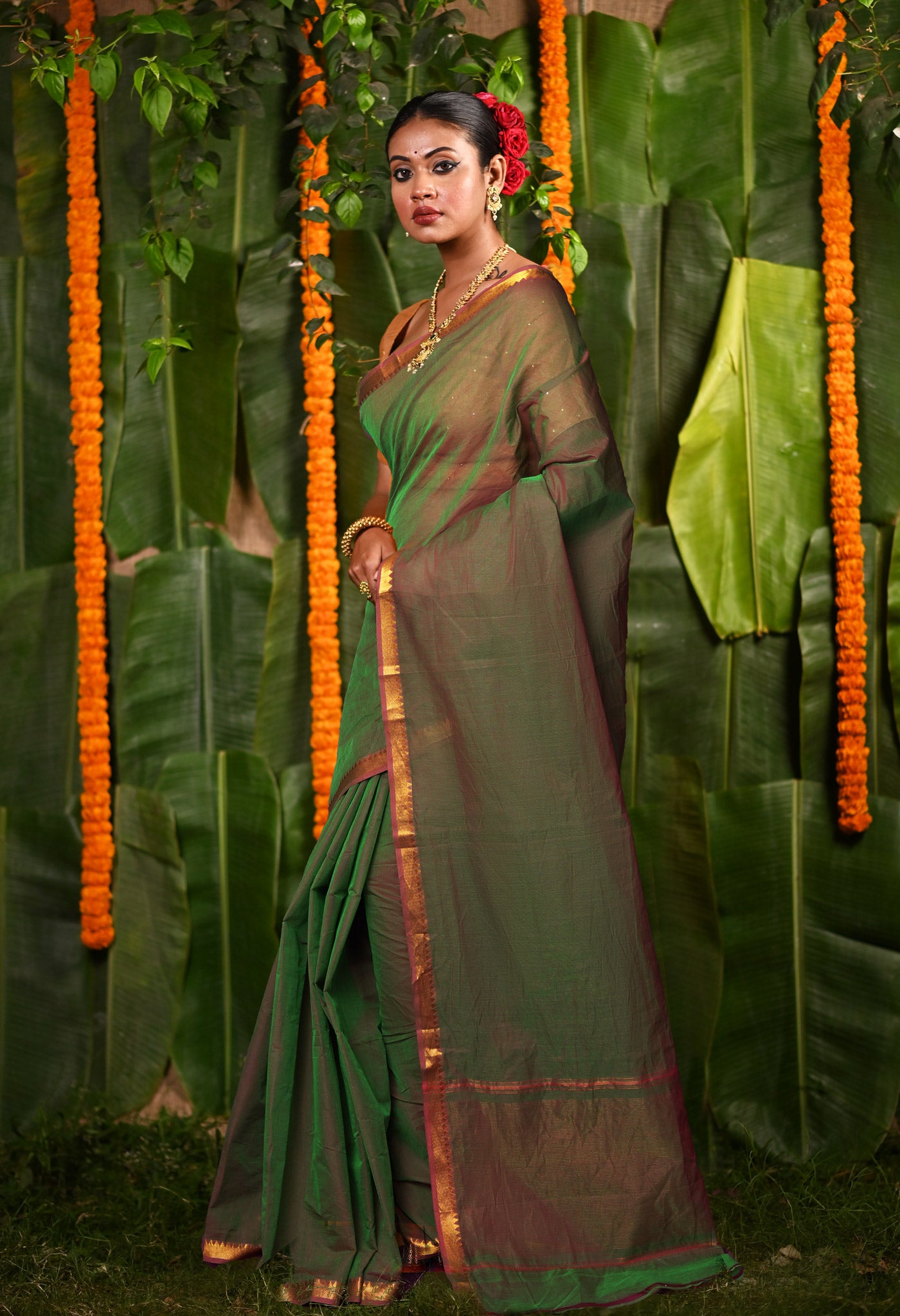 Green Pure Plain Mangalgiri Cotton Saree-UNM82887