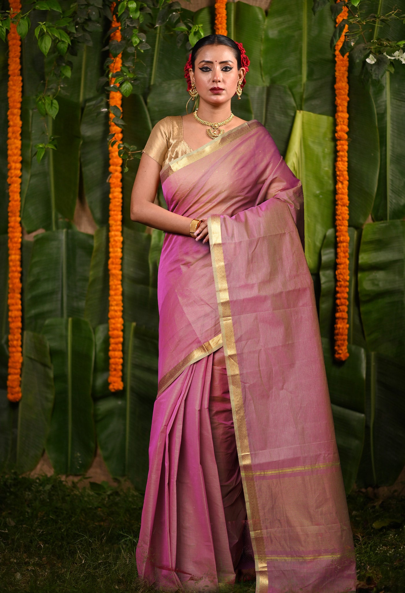 Pink Pure Plain Mangalgiri Cotton Saree-UNM82888