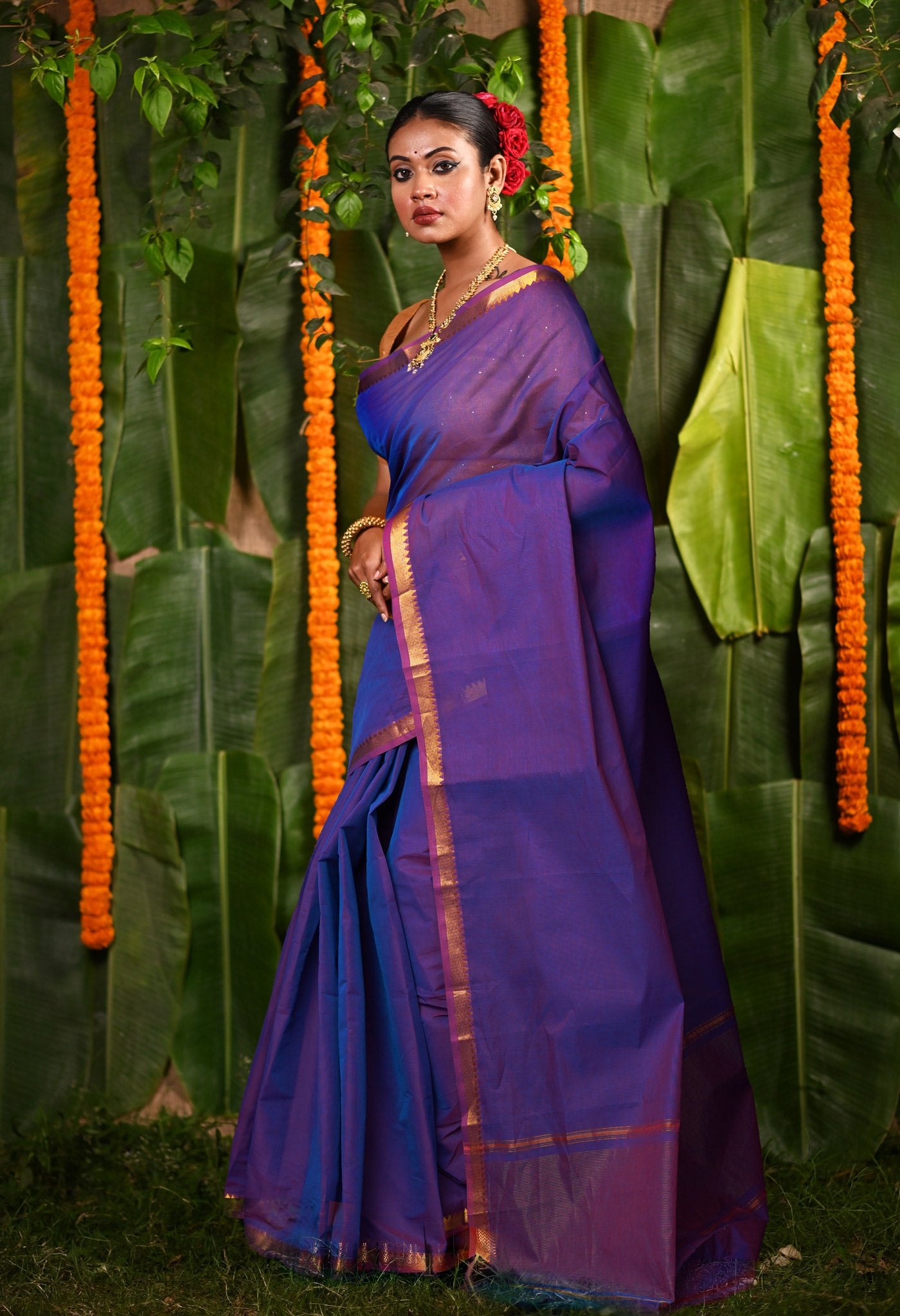 Blue Pure Plain Mangalgiri Cotton Saree-UNM82889