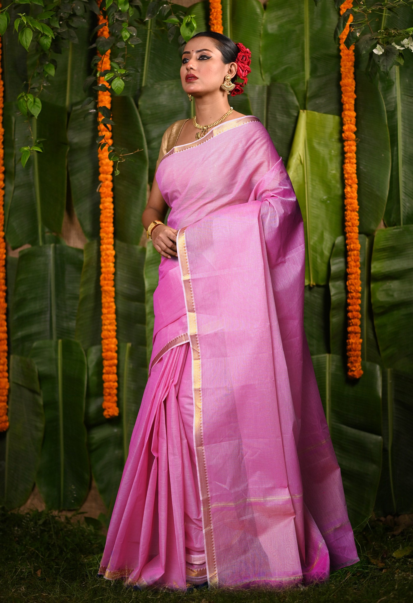 Pink Pure Plain Mangalgiri Cotton Saree-UNM82890