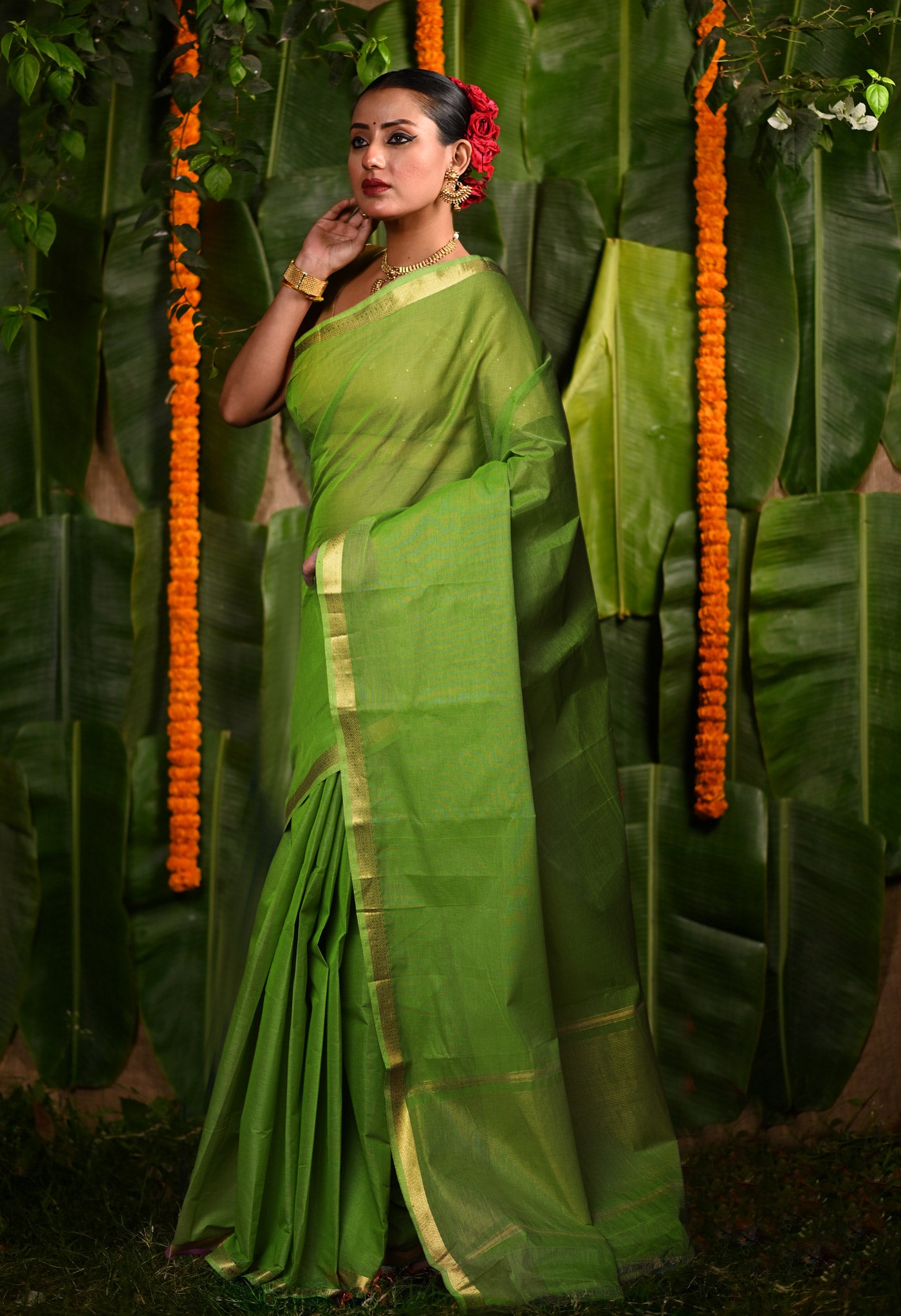 Green Pure Plain Mangalgiri Cotton Saree-UNM82892