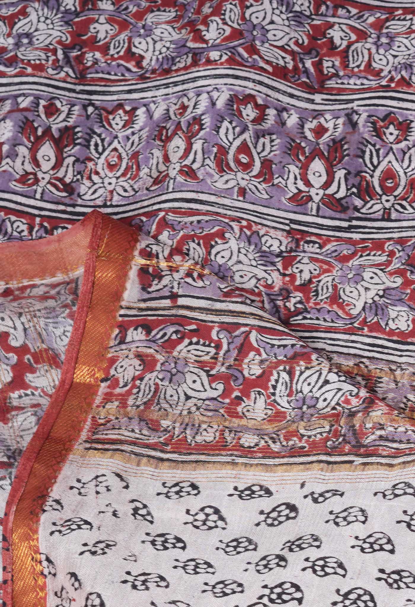 Lavender Pure Kalamkari Printed Soft Silk Saree-UNM82895