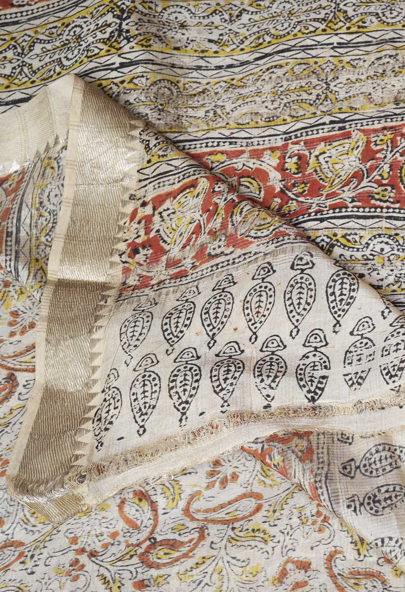 Yellow Pure Kalamkari Printed Soft Silk Saree-UNM82896