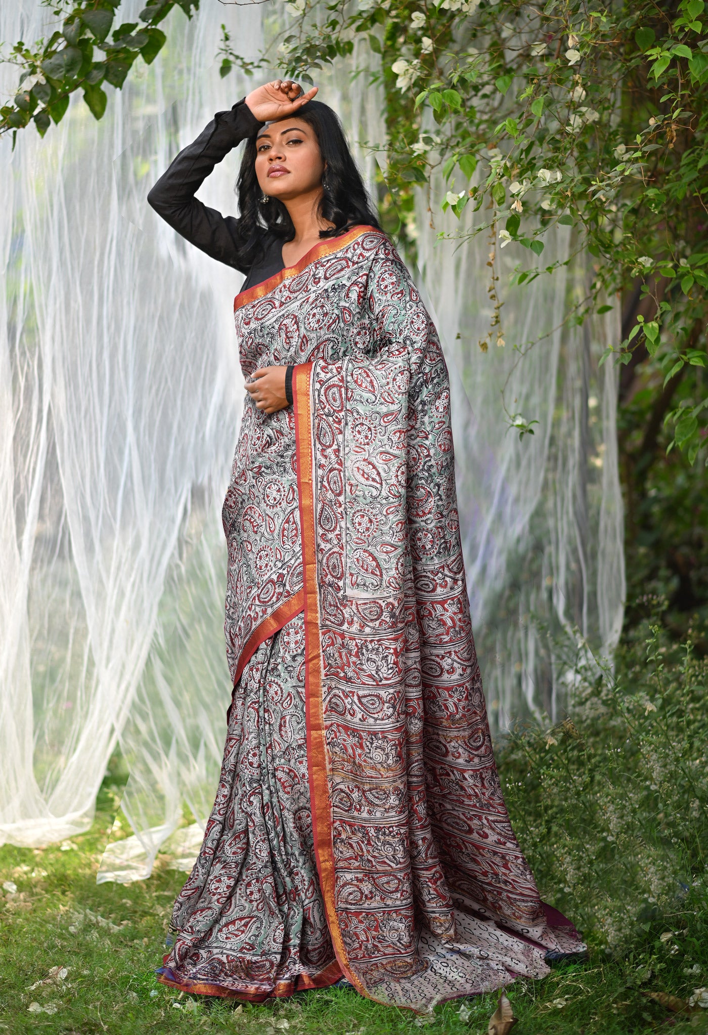 Pale Pista Green Pure Kalamkari Printed Soft Silk Saree-UNM82897