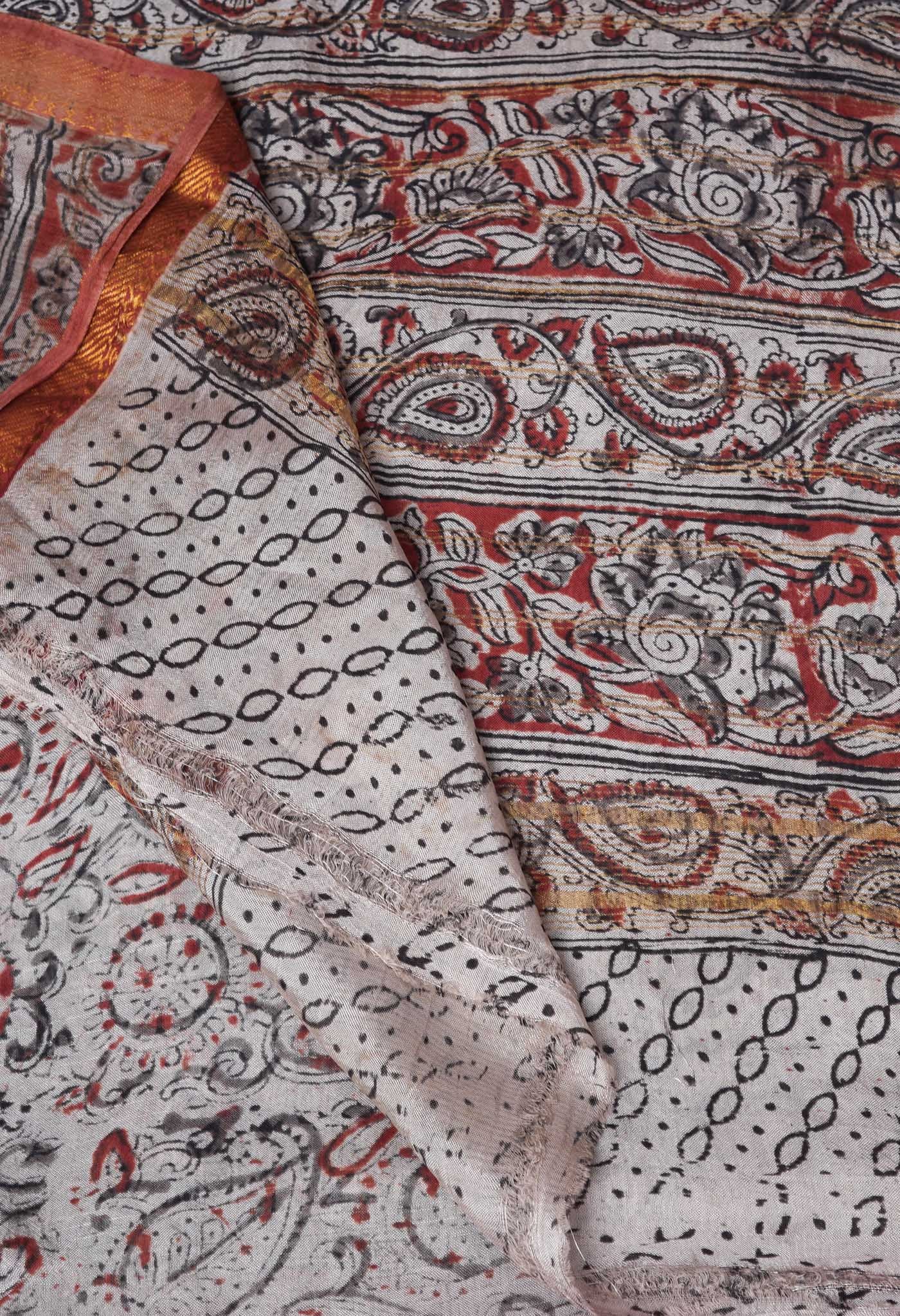 Pale Pista Green Pure Kalamkari Printed Soft Silk Saree-UNM82897
