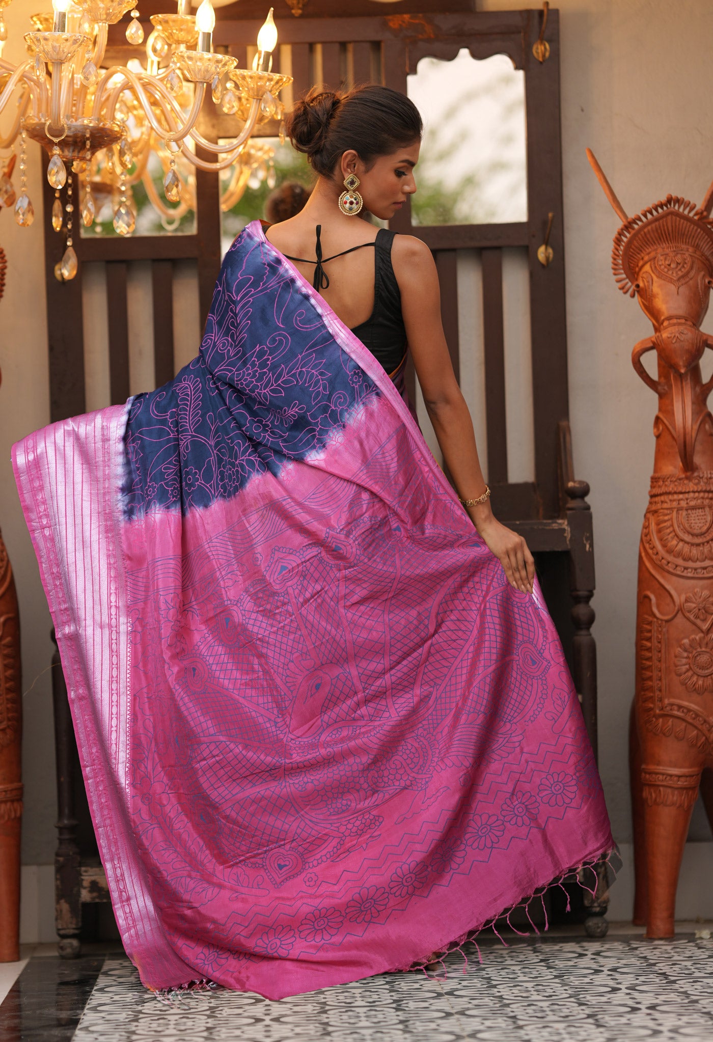 Dark Grey-Pink Pure Designer Printed Soft Silk Saree-UNM82899