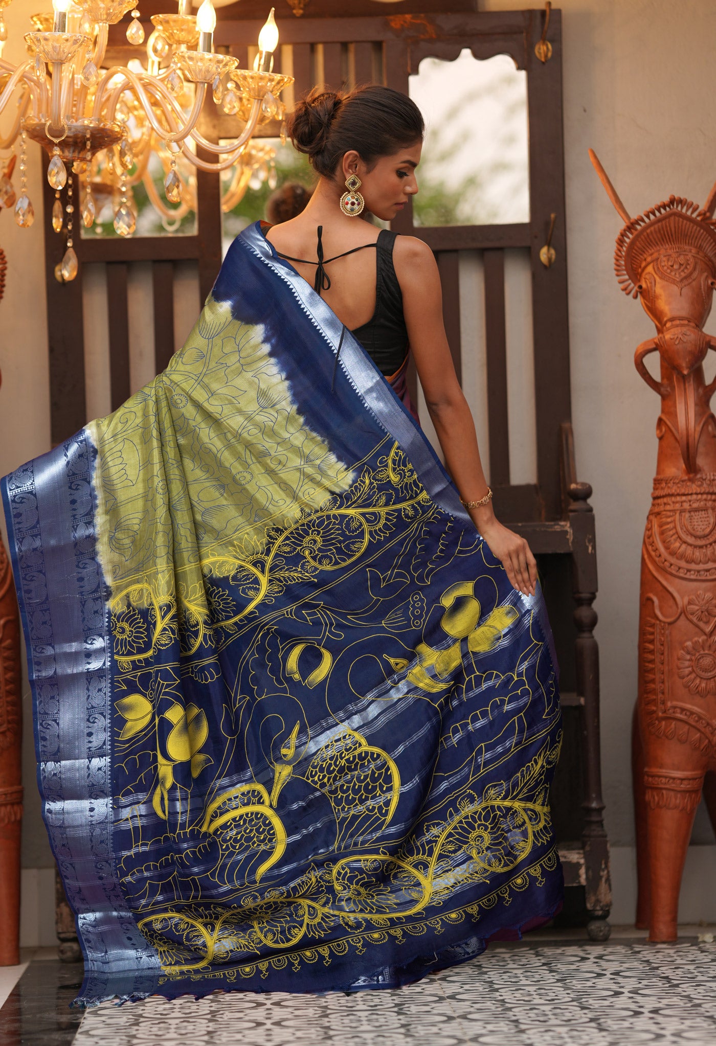 Olive Green-Navy Blue Pure Designer Printed Soft Silk Saree-UNM82901