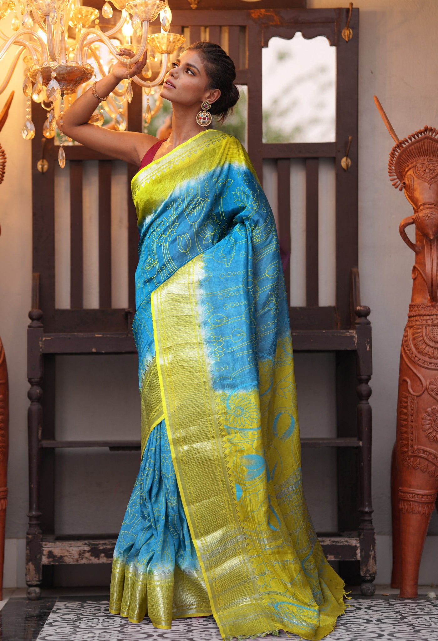Blue-Yellow Pure Designer Printed Soft Silk Saree-UNM82902
