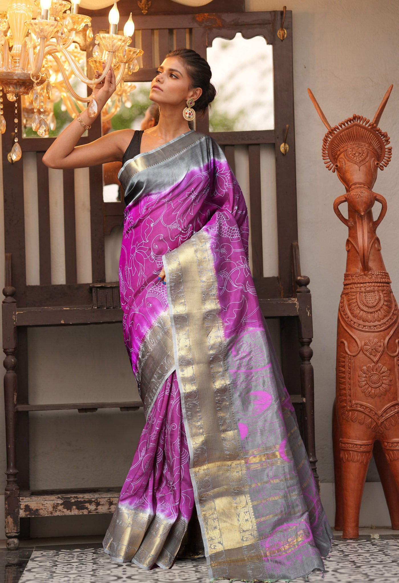Pink-Grey Pure Designer Printed Soft Silk Saree-UNM82906
