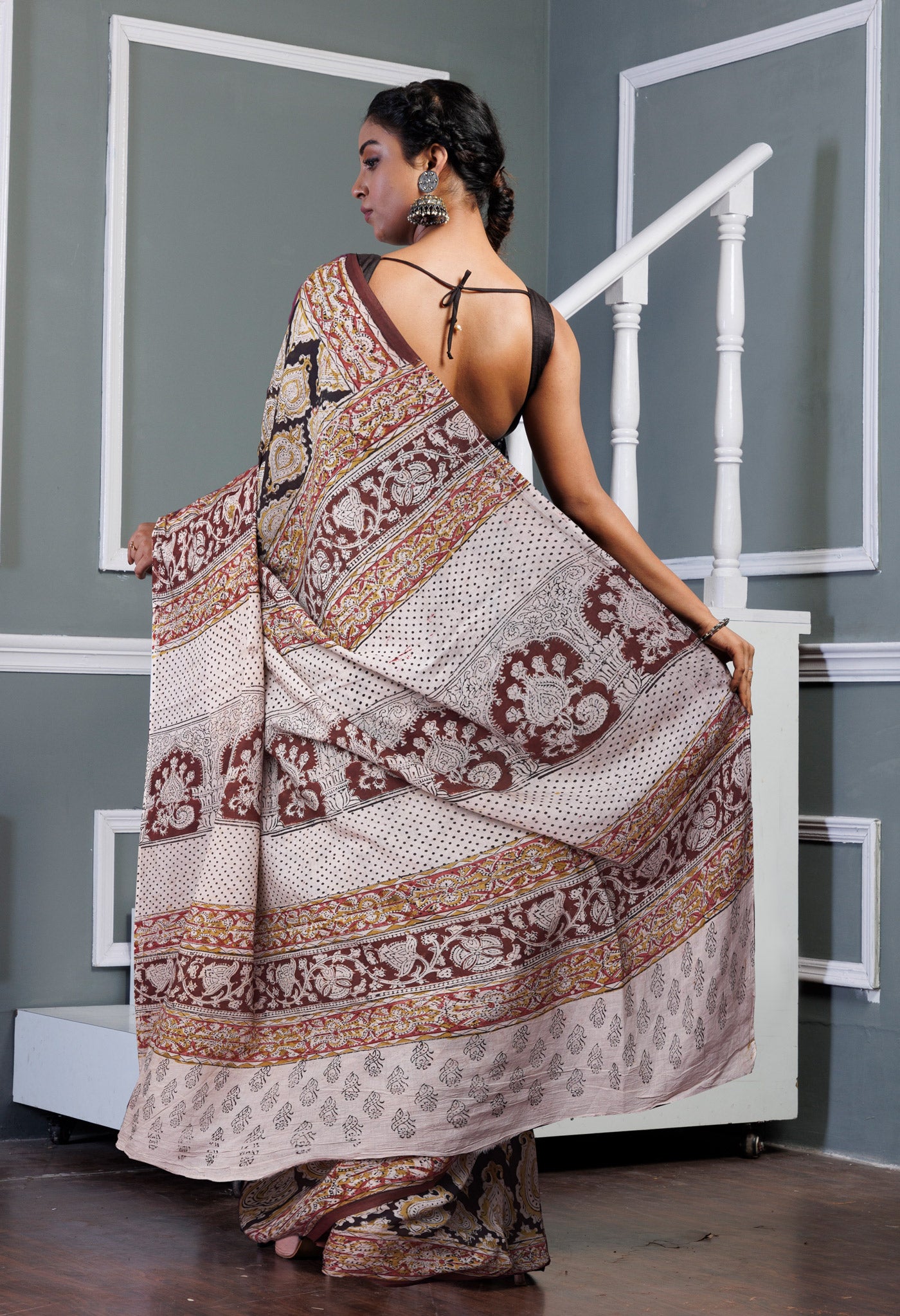 Black Pure Kalamkari Printed Soft Mulmul Cotton Saree-UNM82910
