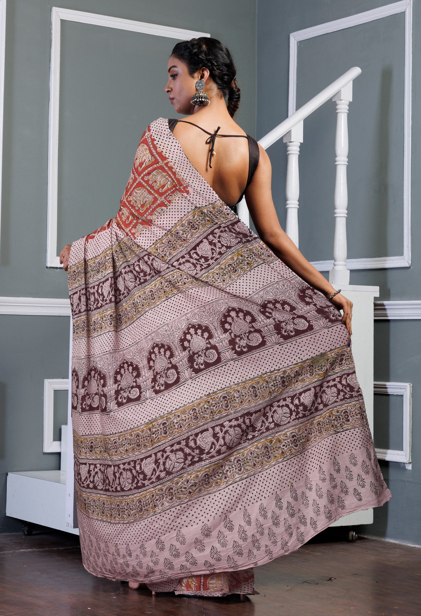 Red Pure Kalamkari Printed Soft Mulmul Cotton Saree-UNM82912