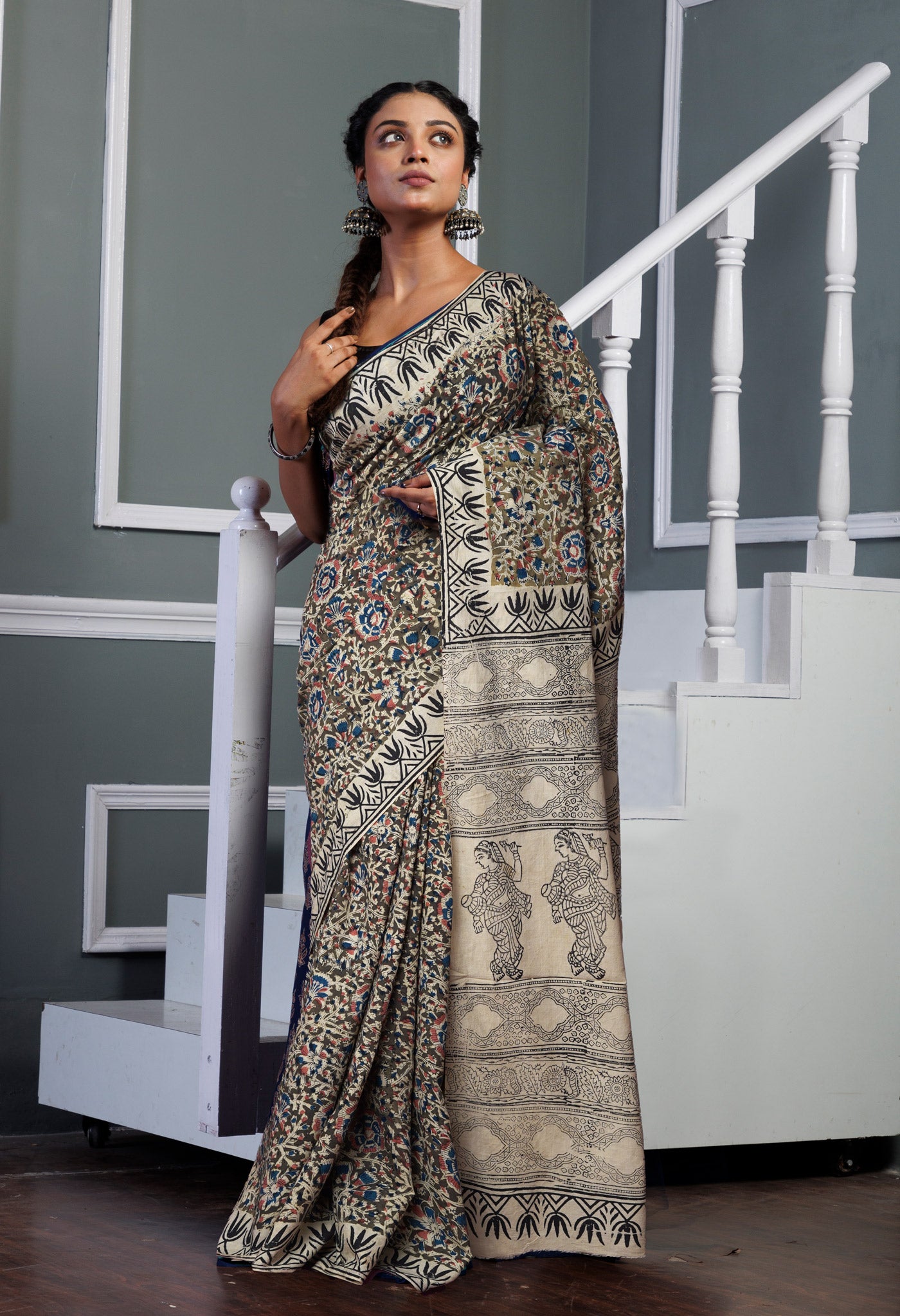 Green Pure Kalamkari Printed Soft Mulmul Cotton Saree-UNM82917
