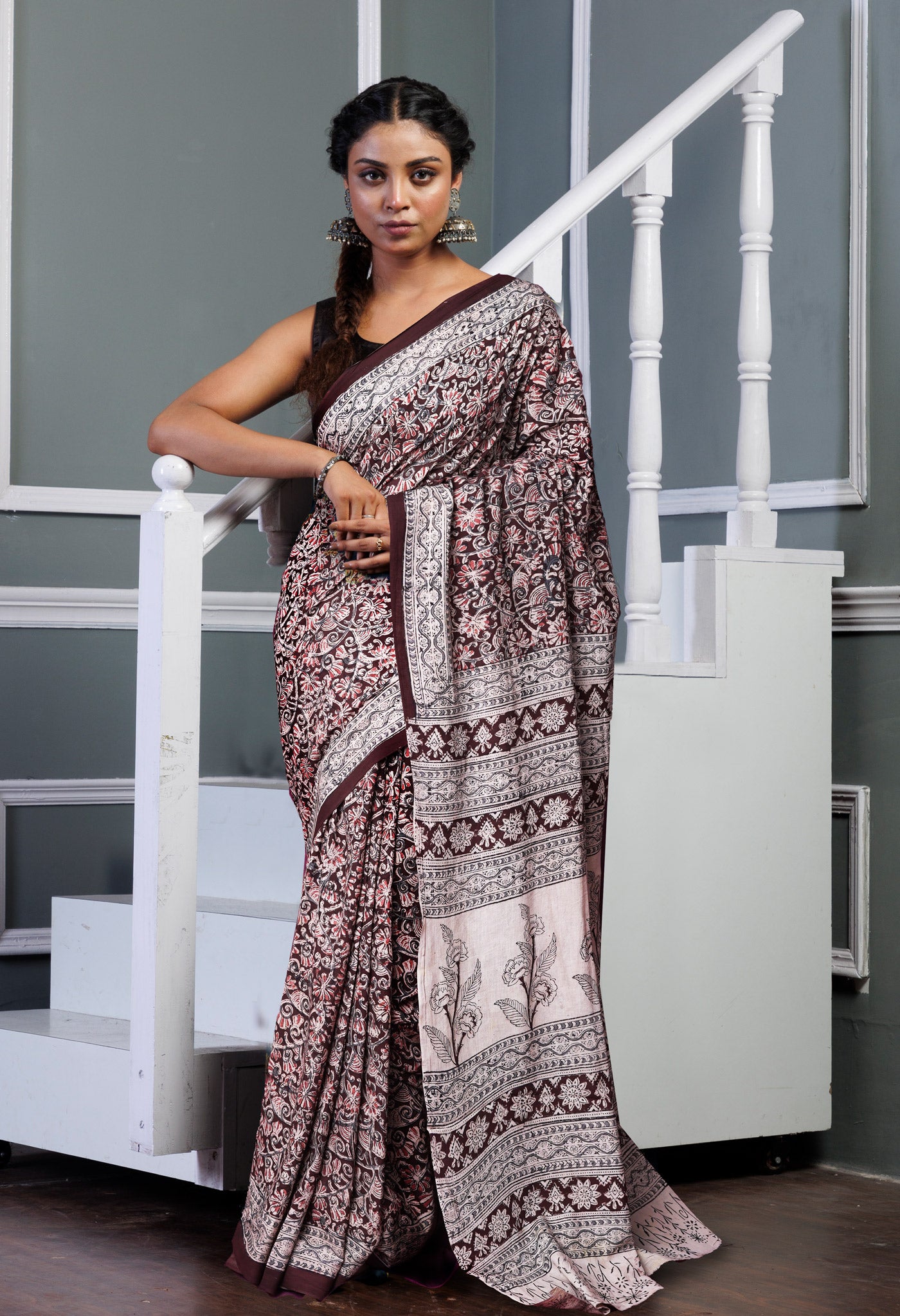Maroon Pure Kalamkari Printed Soft Mulmul Cotton Saree-UNM82918