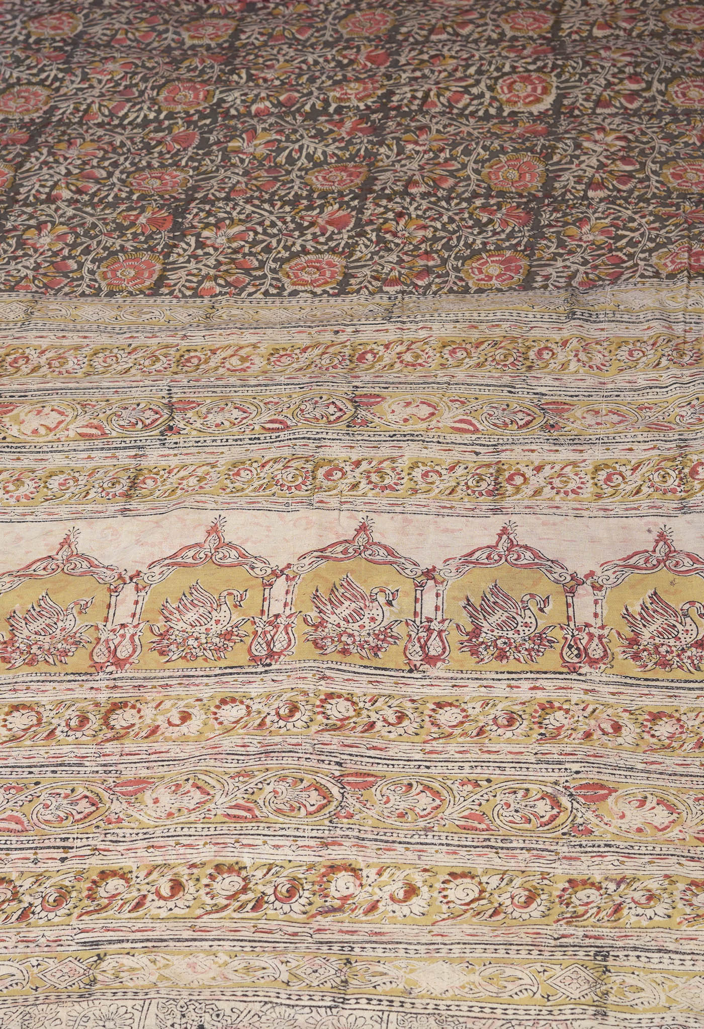 Grey Pure Kalamkari Printed Soft Mulmul Cotton Saree-UNM82919
