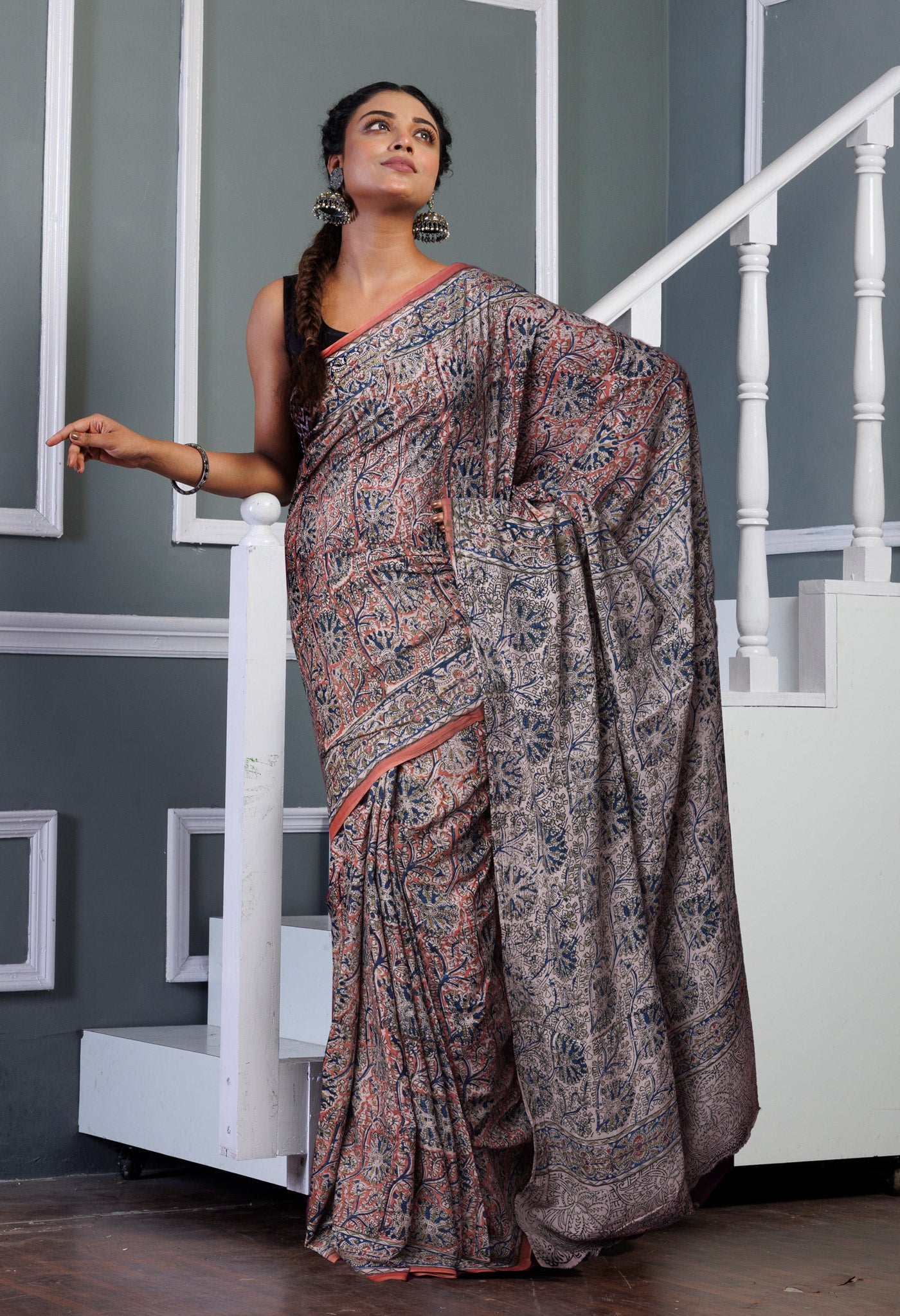 Pink Pure Kalamkari Printed Soft Mulmul Cotton Saree-UNM82920
