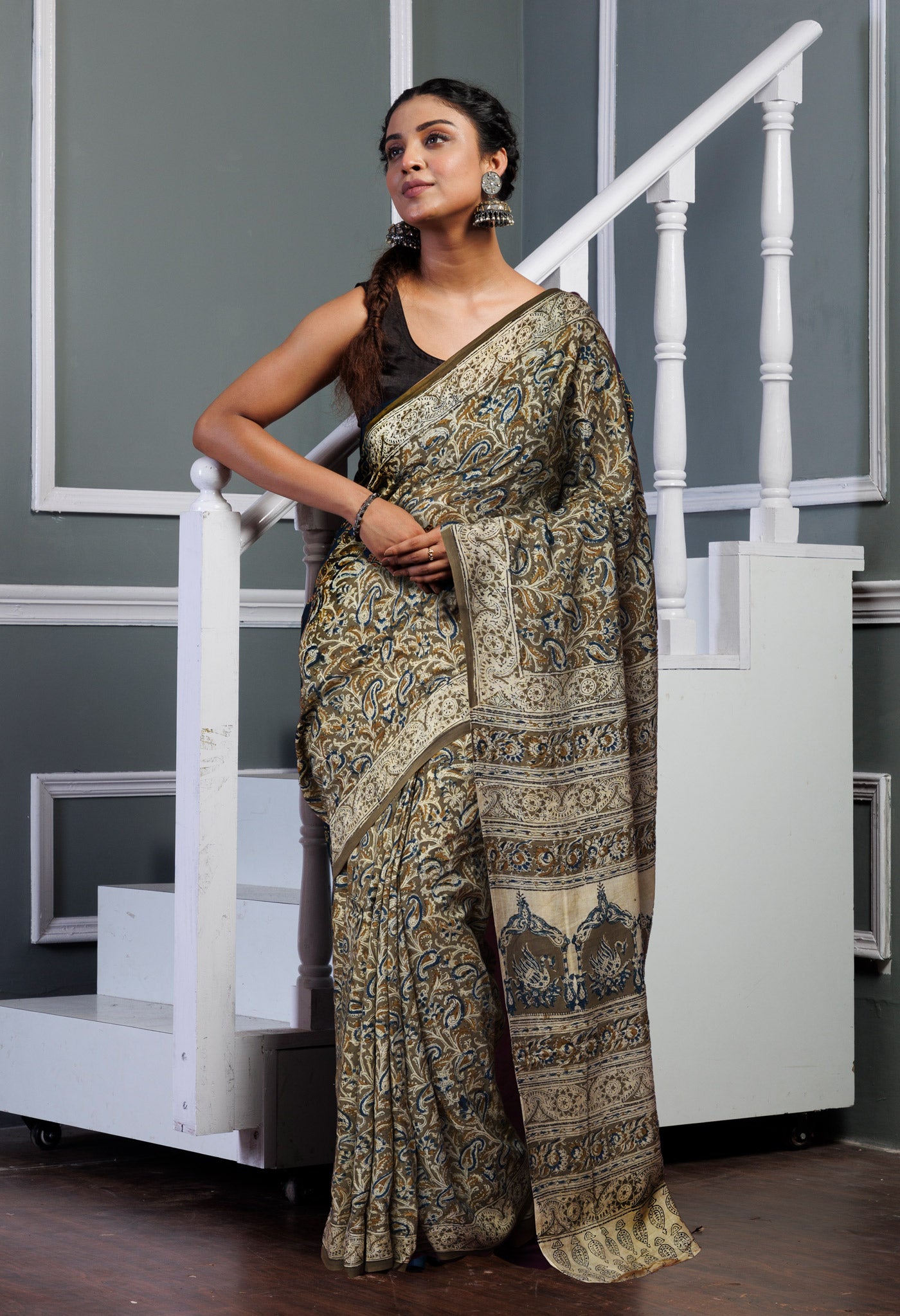 Green Pure Kalamkari Printed Soft Mulmul Cotton Saree-UNM82921