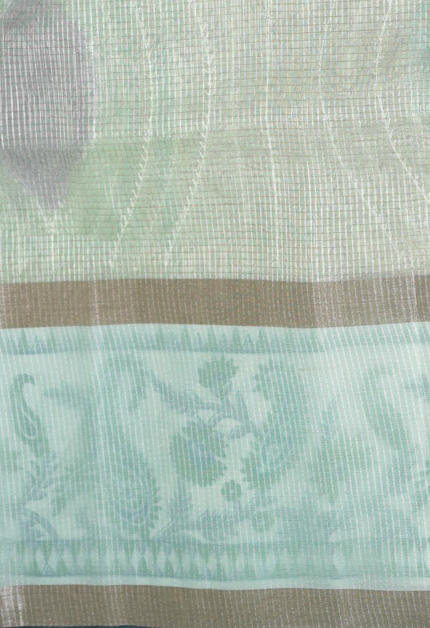 Green Pure Banarasi Zari Weaving Checks and Applique With Emboridery Kota Saree-UNM82962