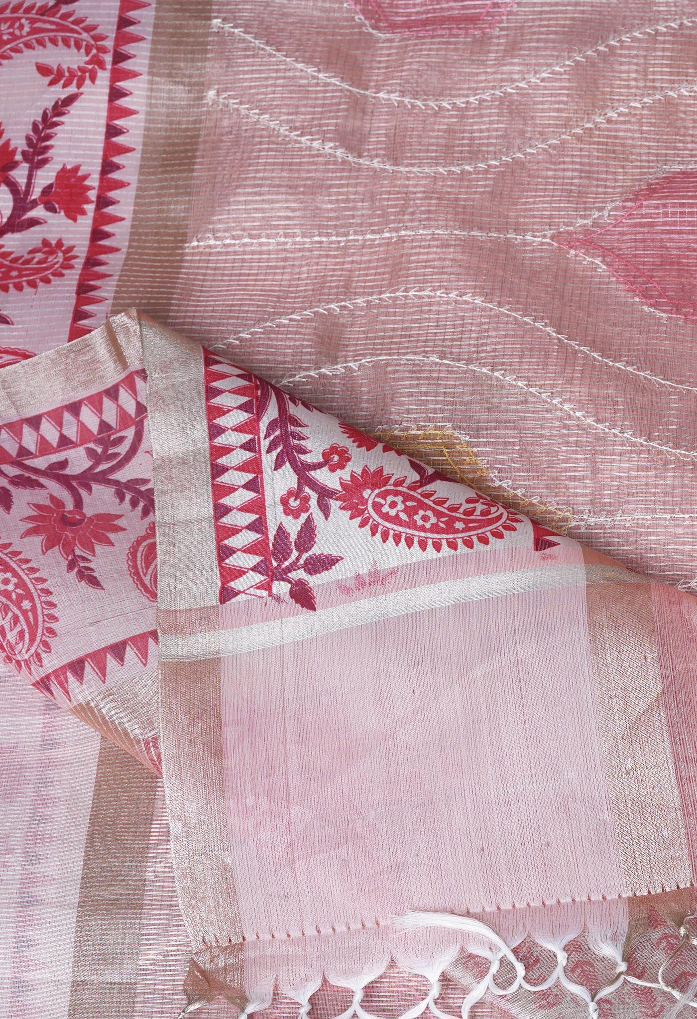 Orange Pure Banarasi Zari Weaving Checks and Applique With Emboridery Kota Saree-UNM82963