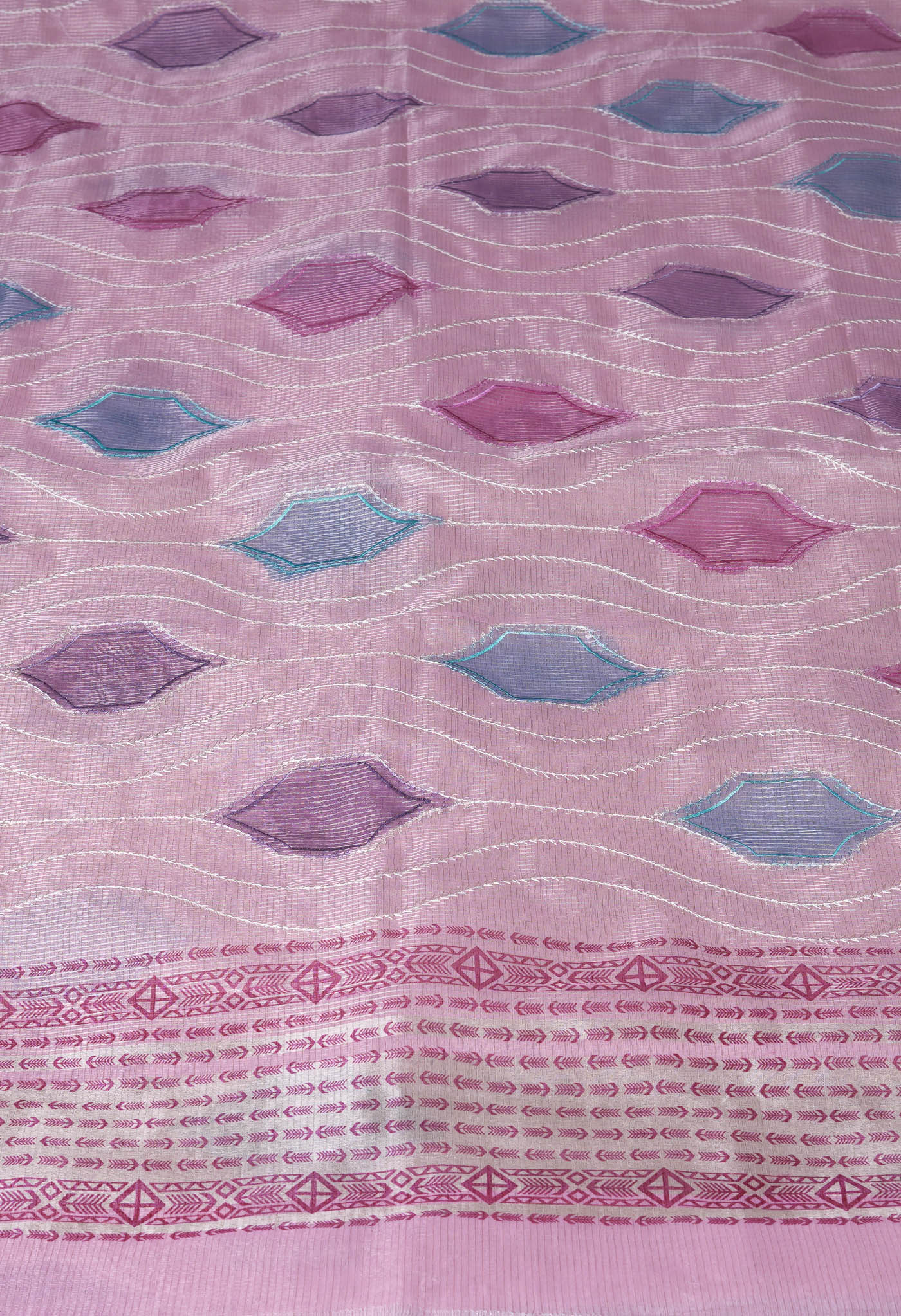 Pink Pure Banarasi Zari Weaving Checks and Applique With Emboridery Kota Saree-UNM82965