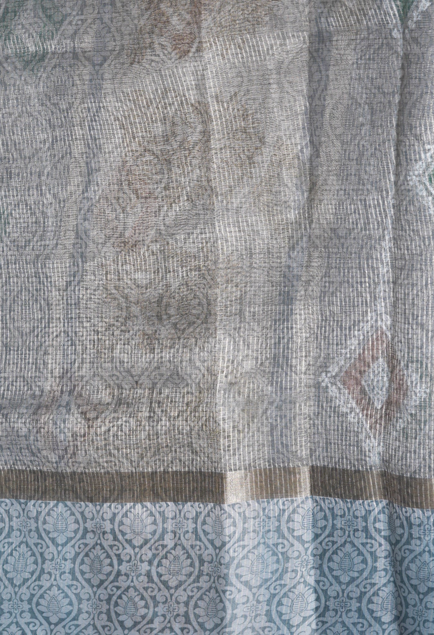 Grey Pure Banarasi Zari Weaving Checks and Applique With Emboridery Kota Saree-UNM82966