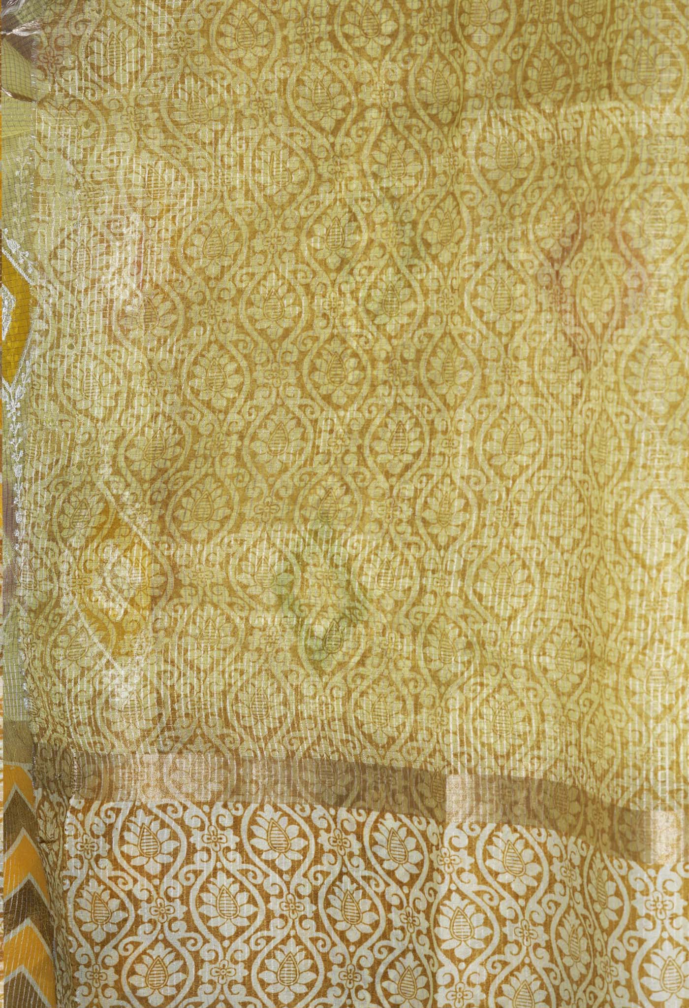 Lemon Yellow Pure Banarasi Zari Weaving Checks and Applique With Emboridery Kota Saree-UNM82969