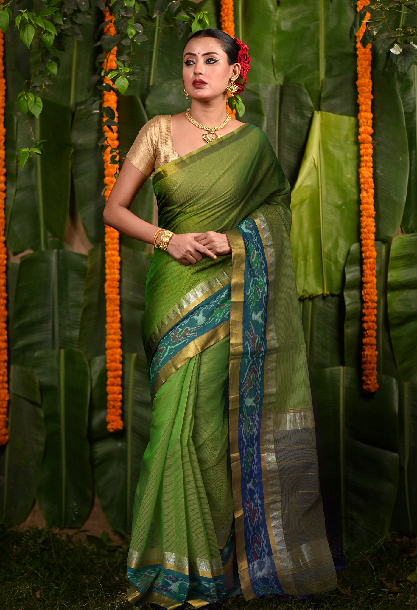 Olive Green Pure Pavani Mangalgiri Cotton Saree-UNM82982
