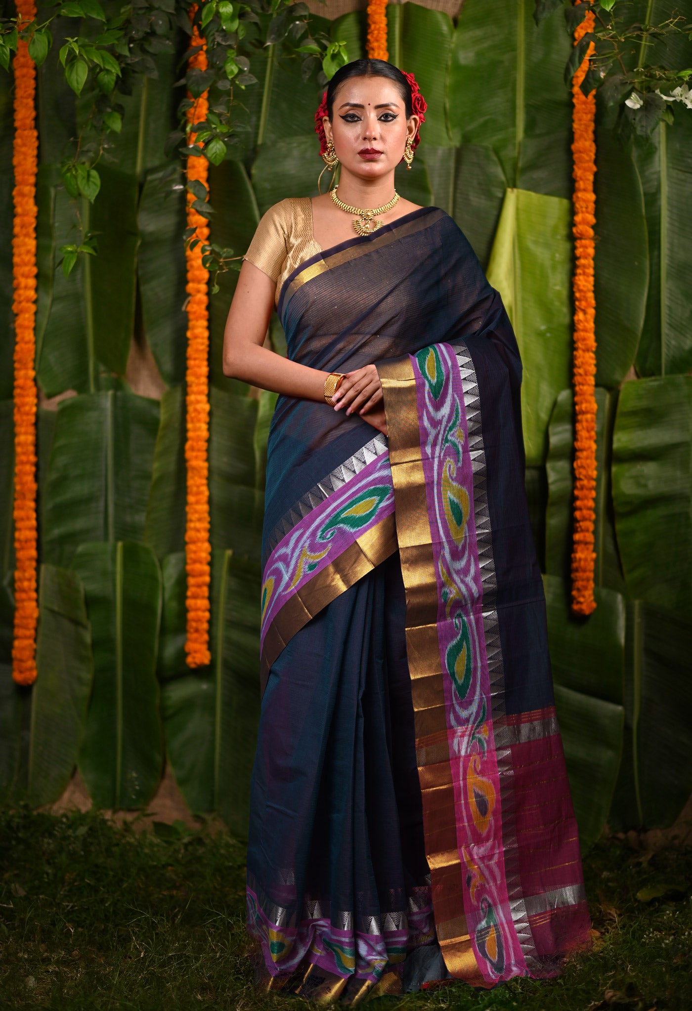 Dark Brown Pure Pavani Mangalgiri Cotton Saree-UNM82986