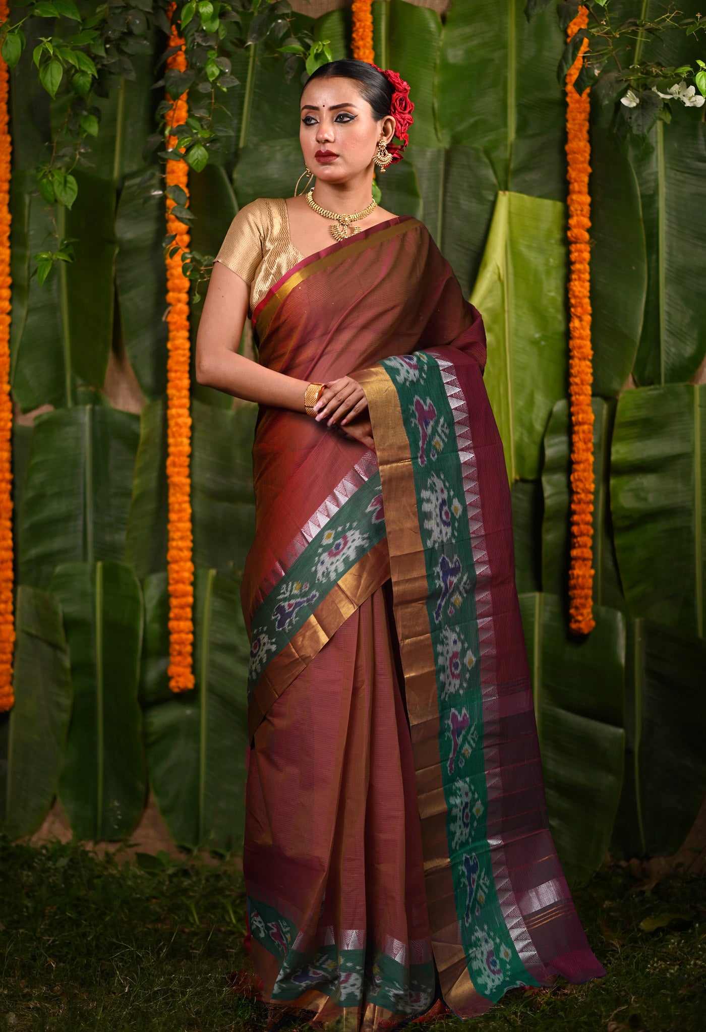 Rust Orange Pure Pavani Mangalgiri Cotton Saree-UNM82987