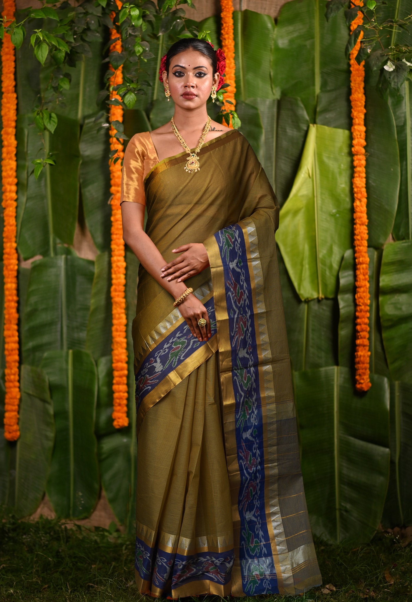 Mustard Brown Pure Pavani Mangalgiri Cotton Saree-UNM82989