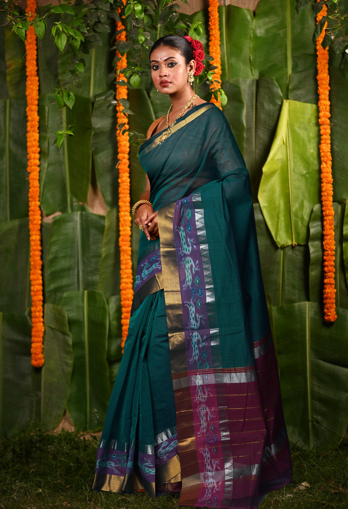 Peacock Green Pure Pavani Mangalgiri Cotton Saree-UNM82990
